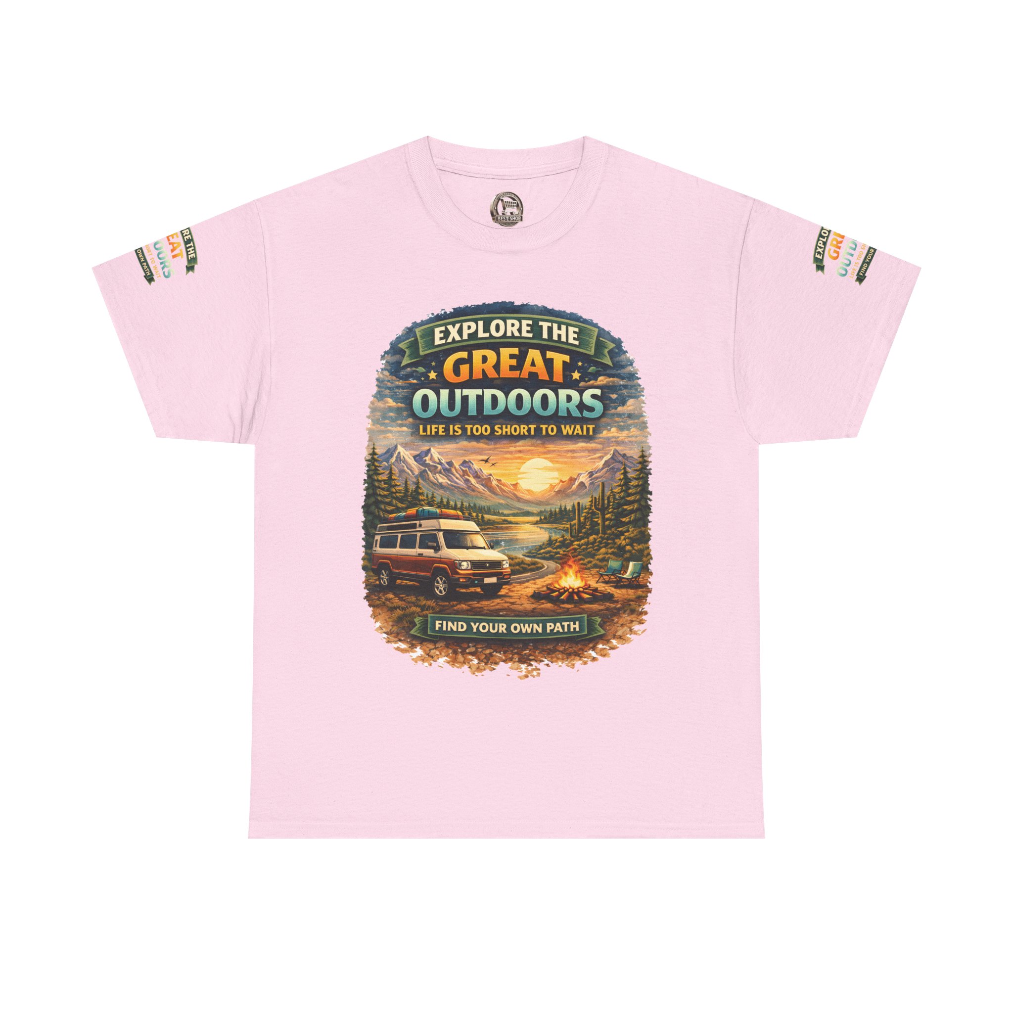 Unisex Heavy Cotton Tee — "Explore The Great Outdoors" Design Scenic-Line