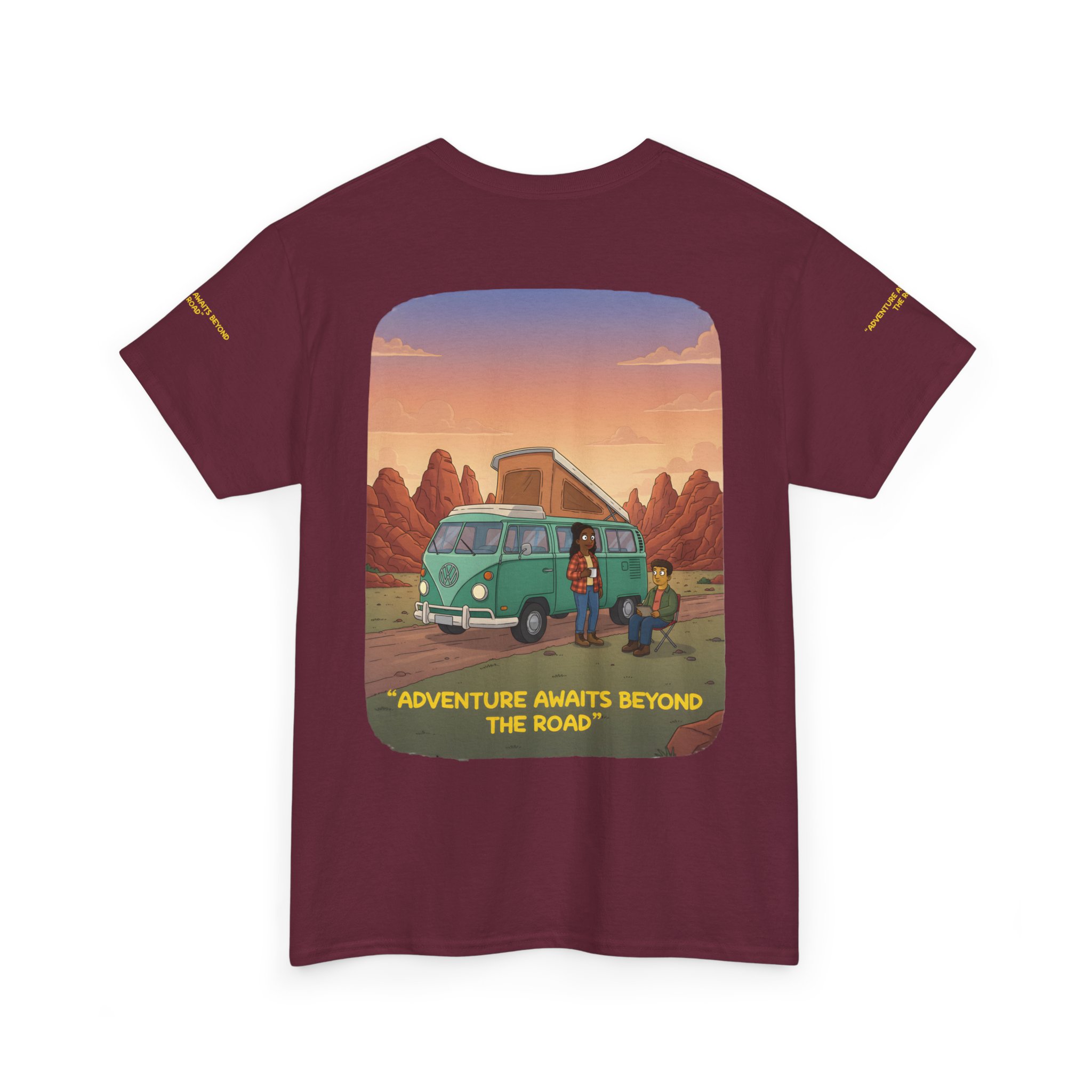 Unisex Heavy Cotton Tee — "Adventure Awaits Beyond The Road" Design Sitcom-Line