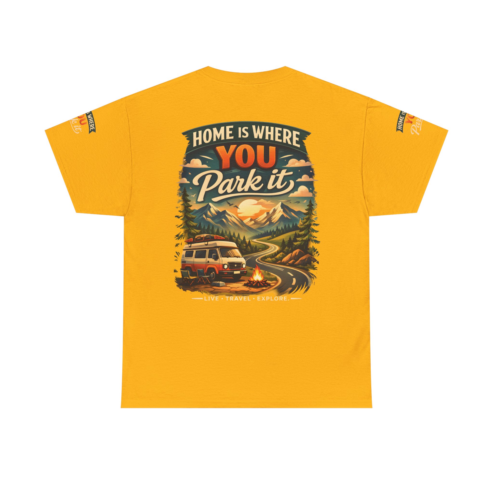 Unisex Heavy Cotton Tee — "Hom Is Where You Park It" Design Scenic-Line