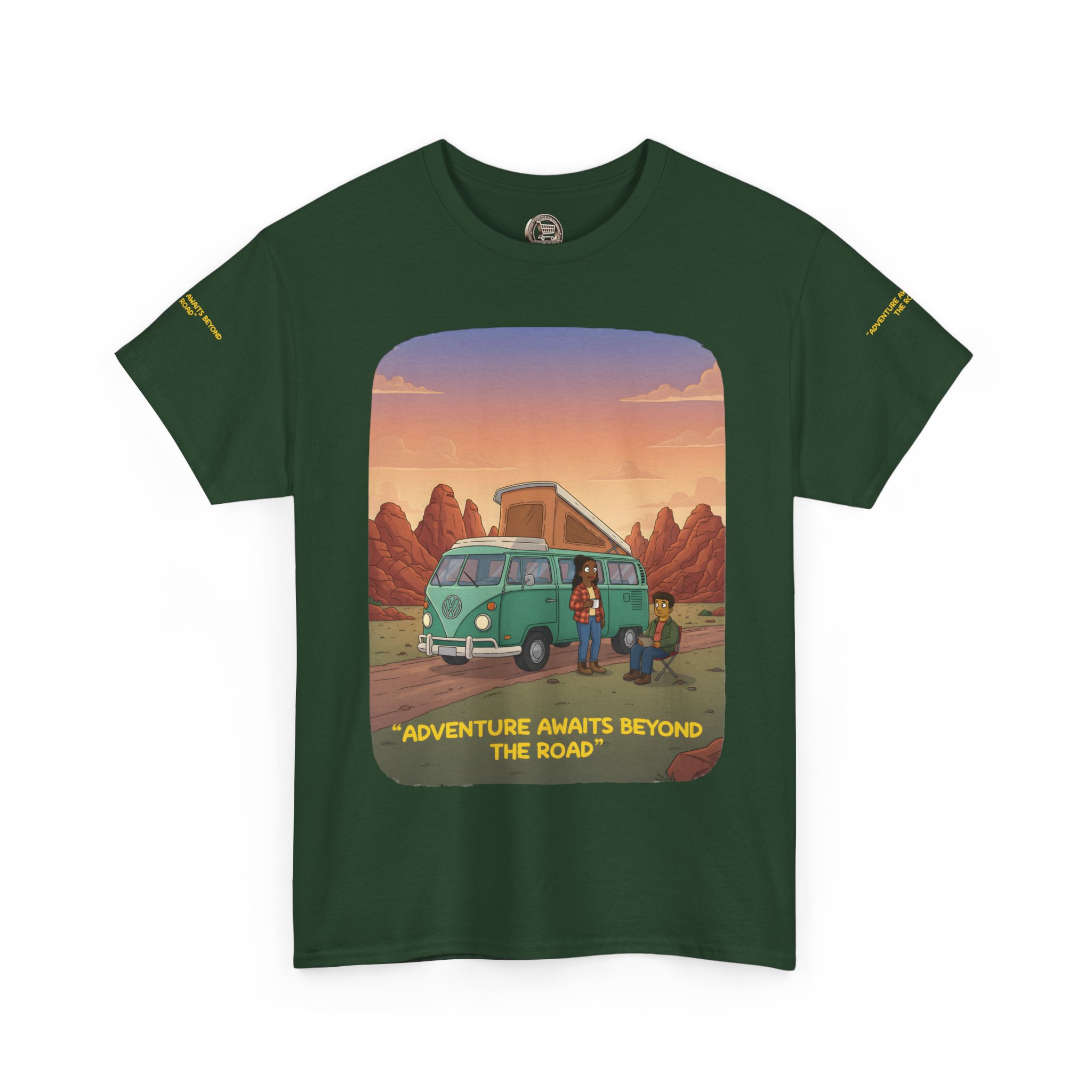 Unisex Heavy Cotton Tee — "Adventure Awaits Beyond The Road" Design Sitcom-Line