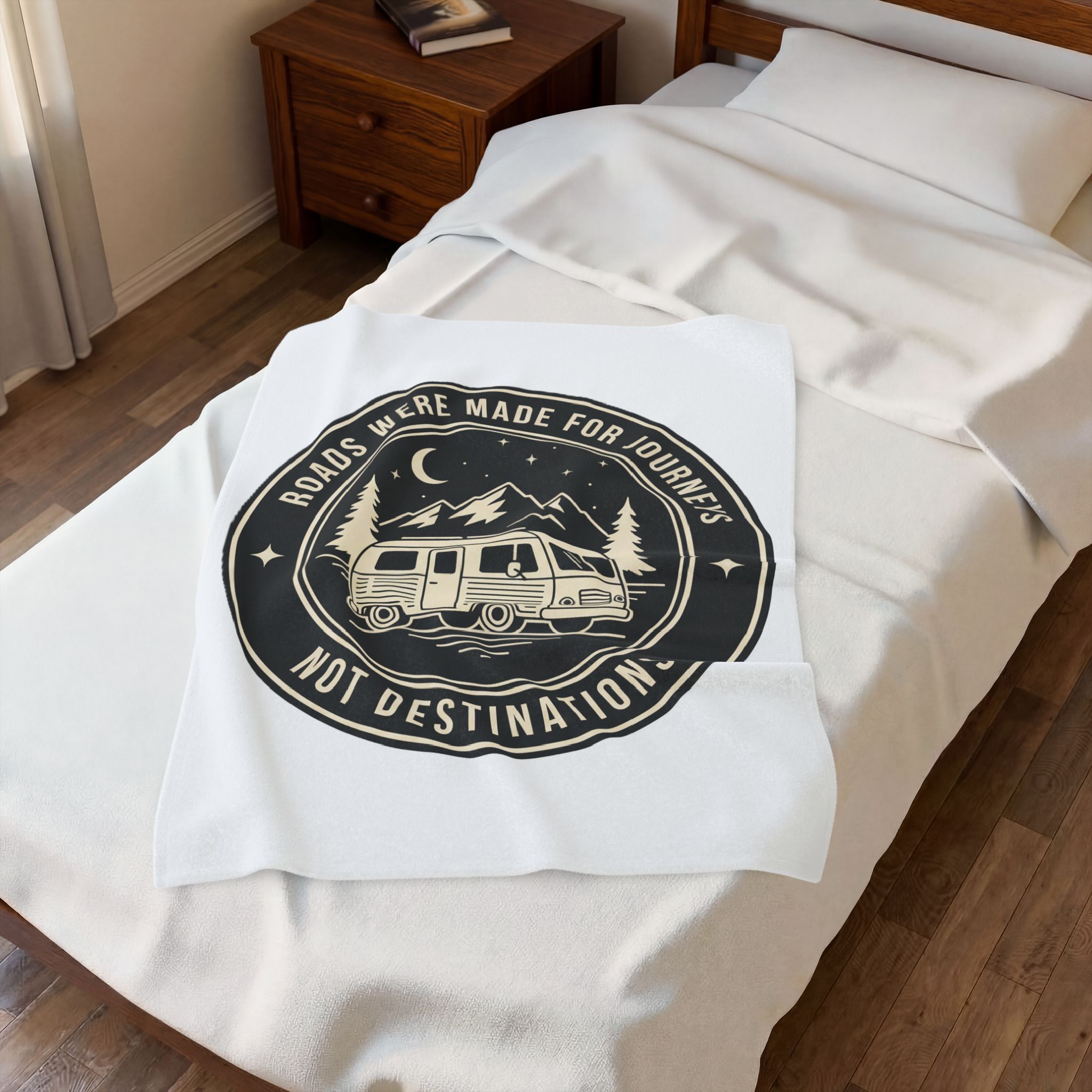 Velveteen Blanket — "Roads Were Made for Journeys Not Destinations" Camper Throw