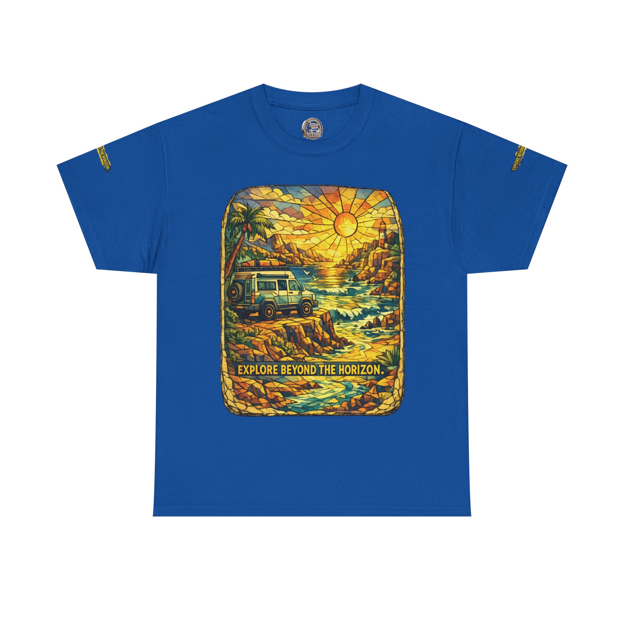 Unisex Heavy Cotton Tee — "Explore Beyond The Horizon" Design Cubic-Line