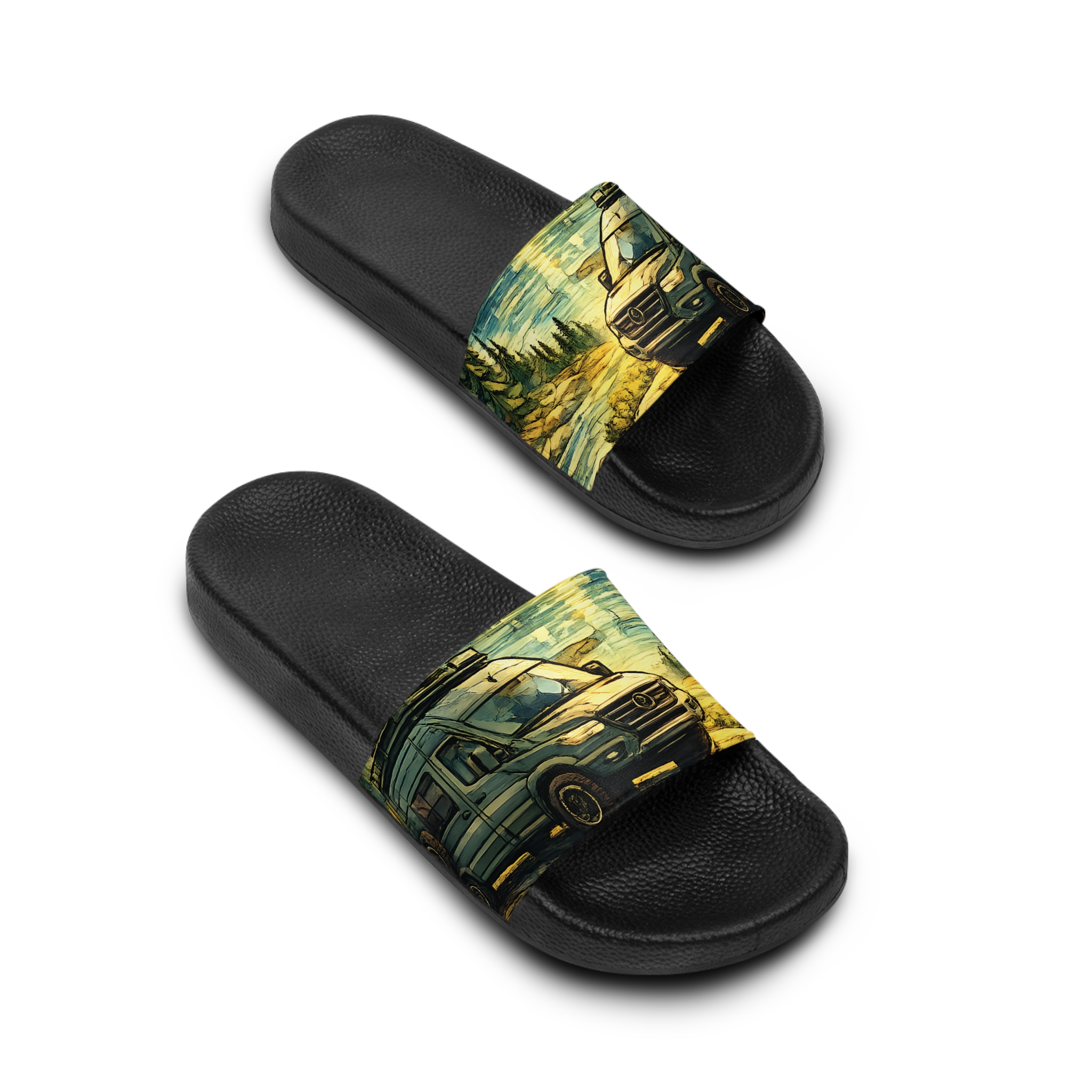 Women's Slide Sandals - Mercedes Camper Van Slides (Cubic-Line)