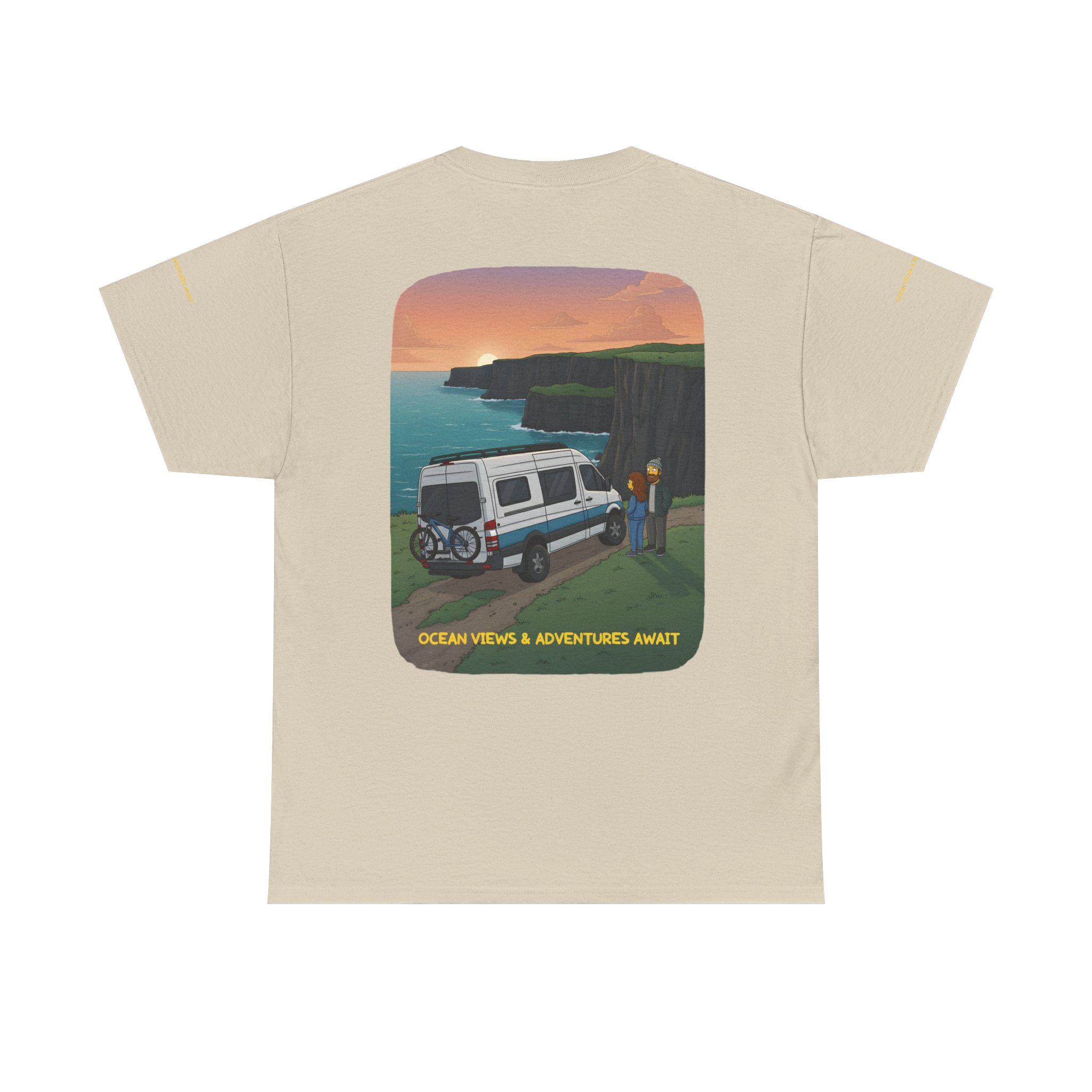 Unisex Heavy Cotton Tee — "Ocean Views-Adventures Awaits" Design Sitcom-Line