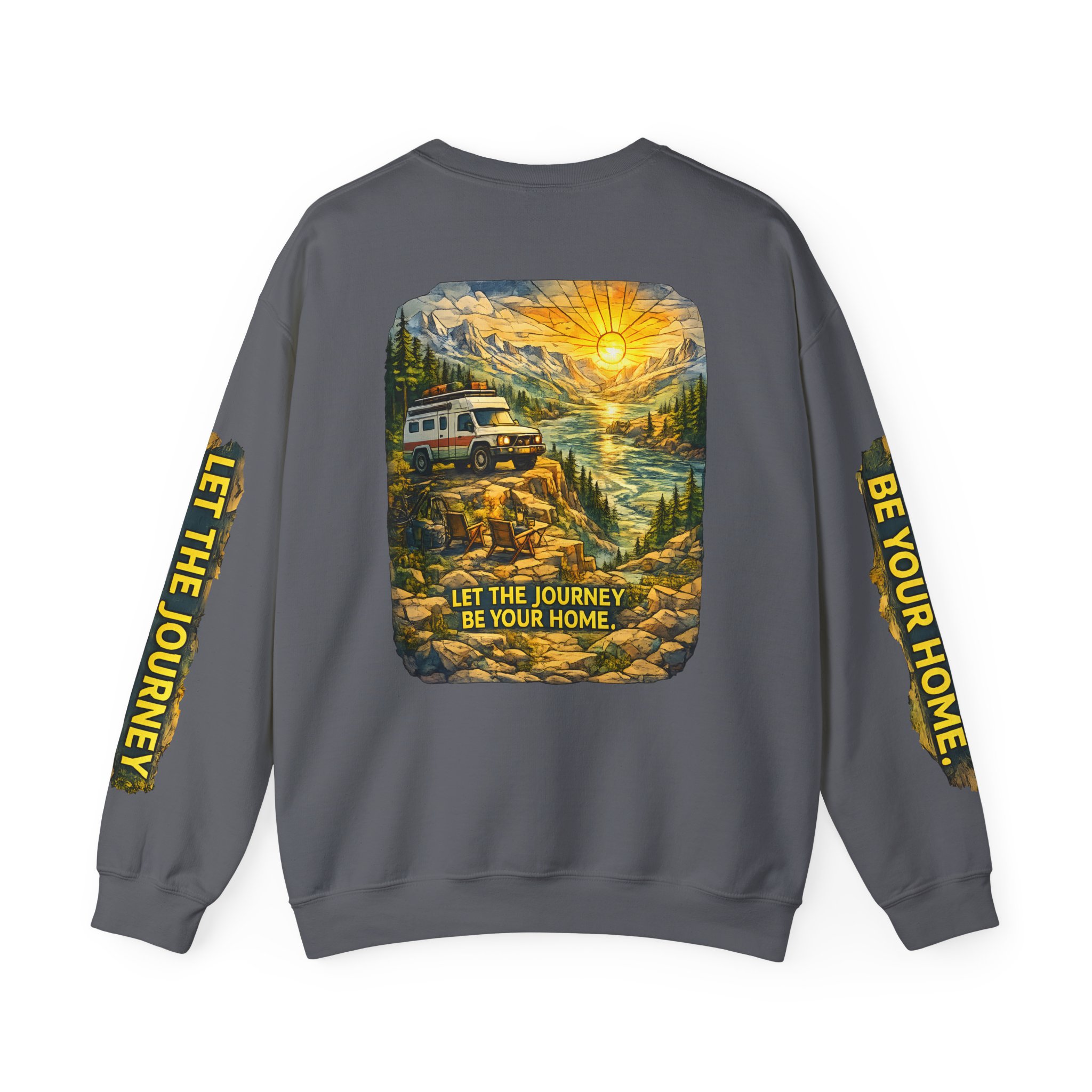 Unisex Heavy Blend™ Crewneck Sweatshirt — "Let The Journey Be Your Home" Design Cubic-Line