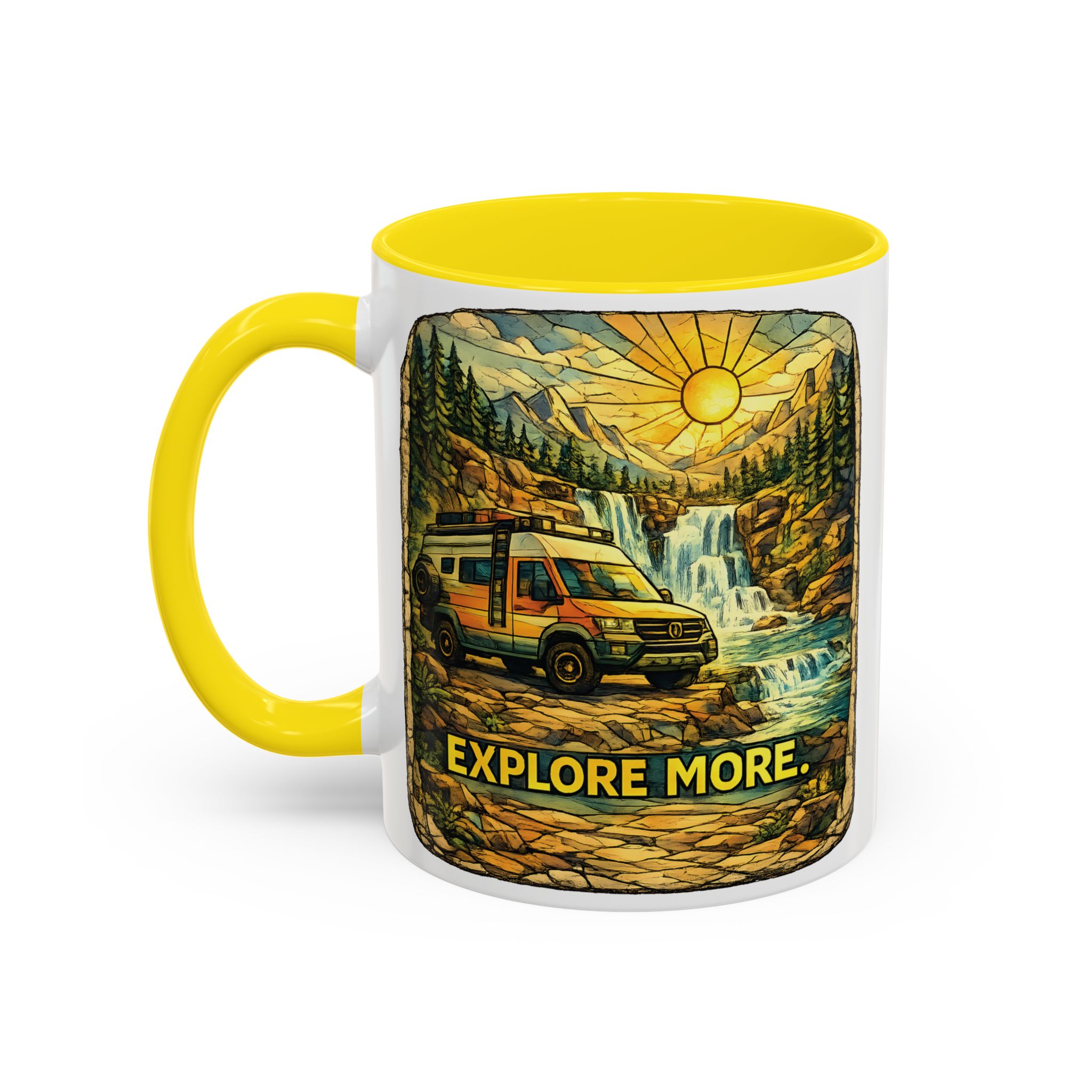 Accent Coffee Mug (11, 15oz) — "Explore More" Design Cubic-Line