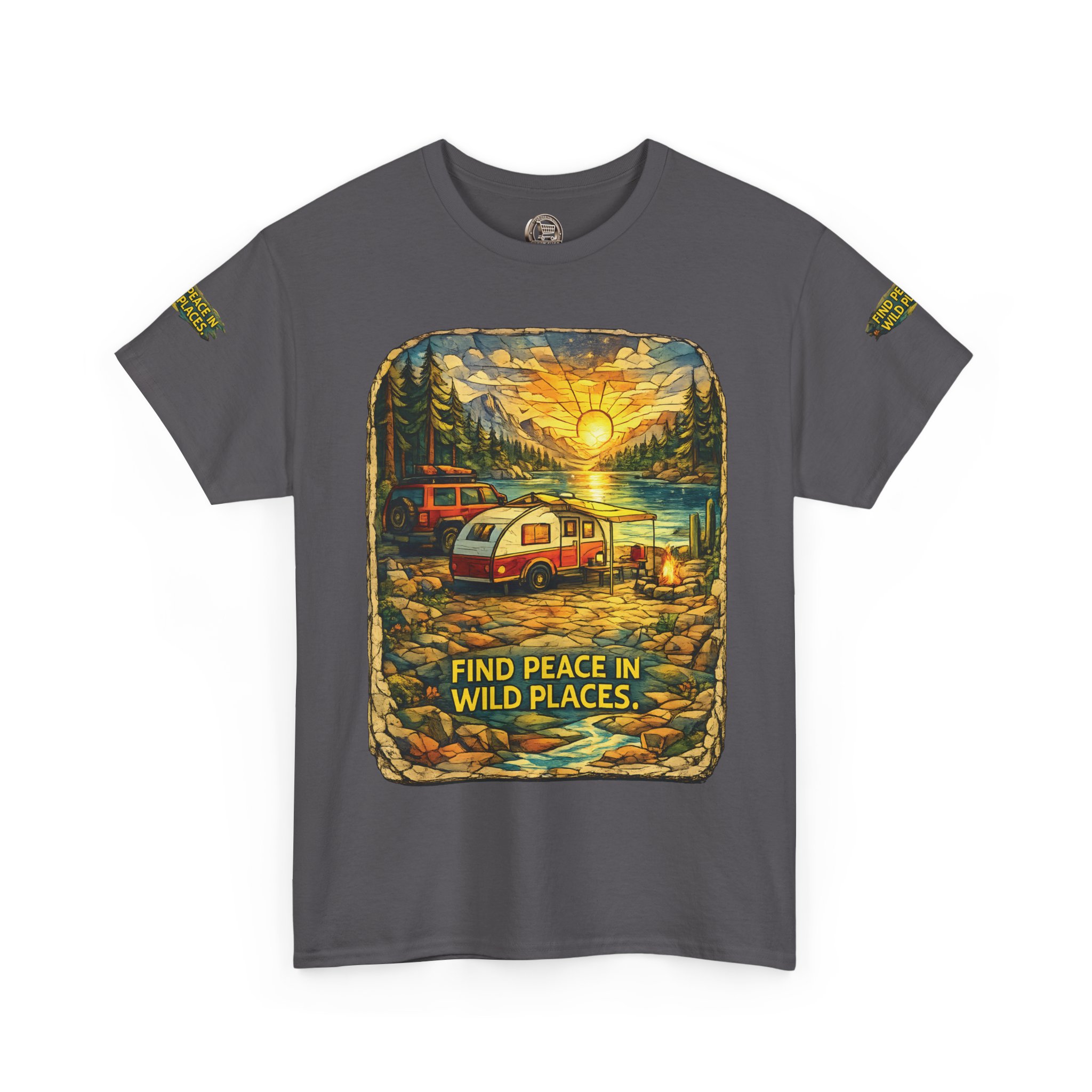 Unisex Heavy Cotton Tee — "Find Peace In Wild Places" Design Cubic-Line