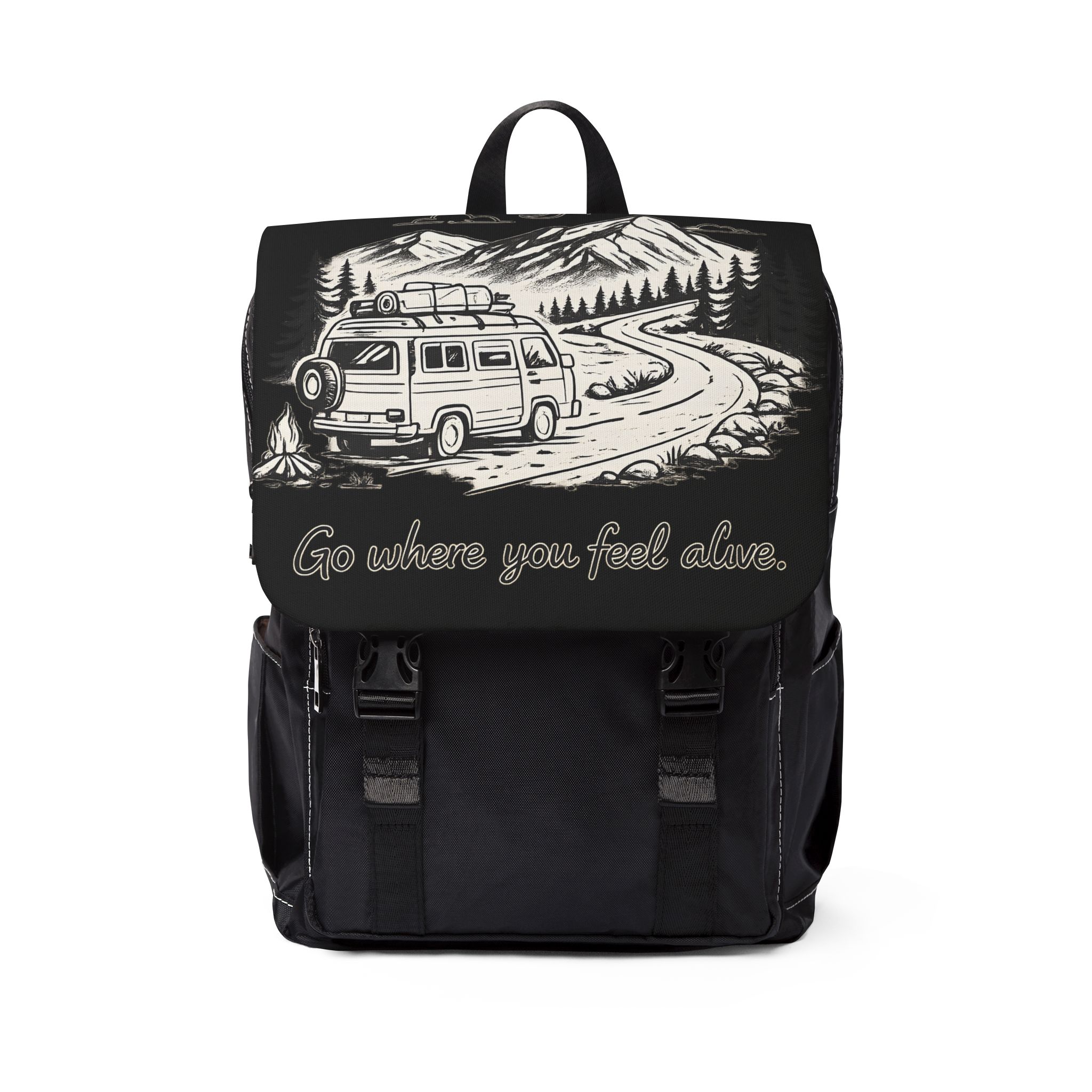 Unisex Casual Shoulder Backpack — "Go Where You Feel Alive" Design Minimal-Line