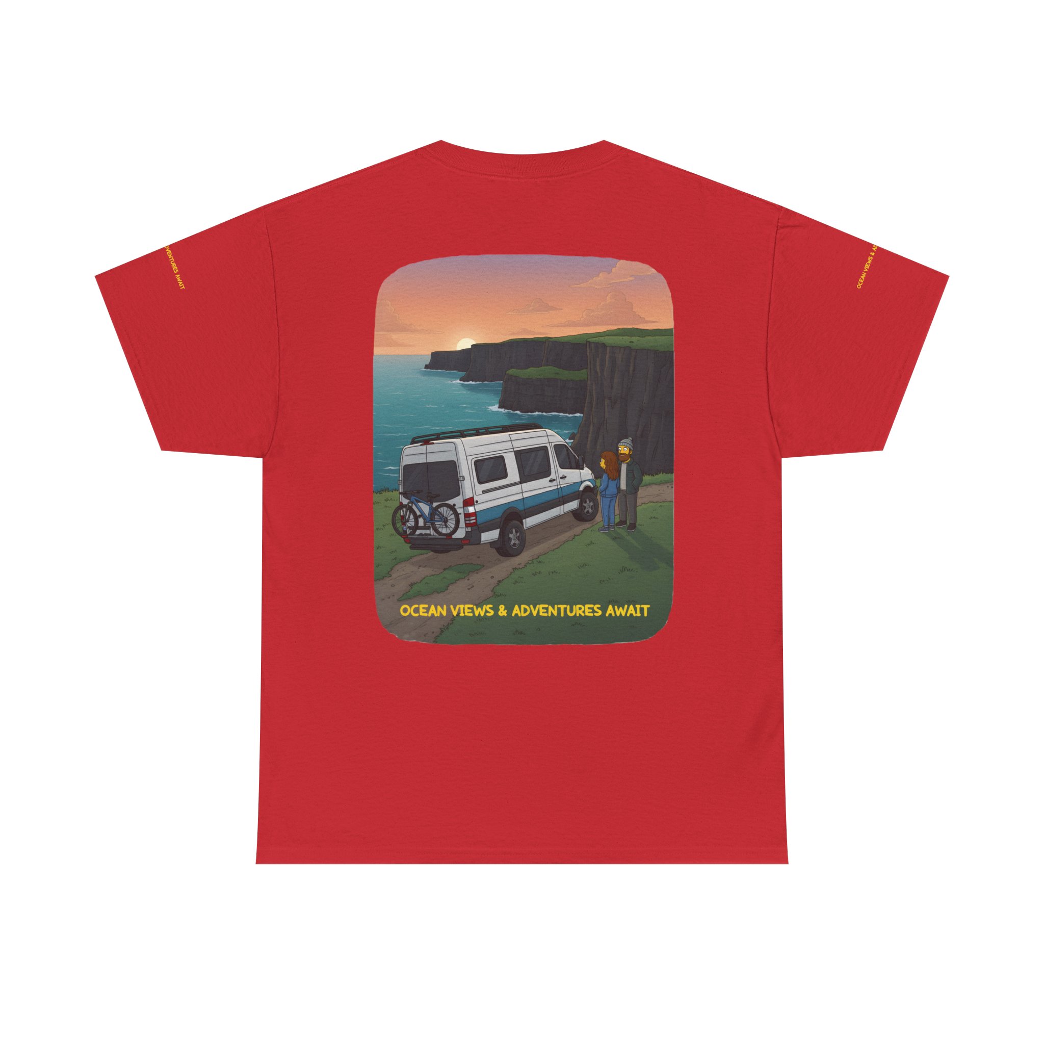 Unisex Heavy Cotton Tee — "Ocean Views-Adventures Awaits" Design Sitcom-Line