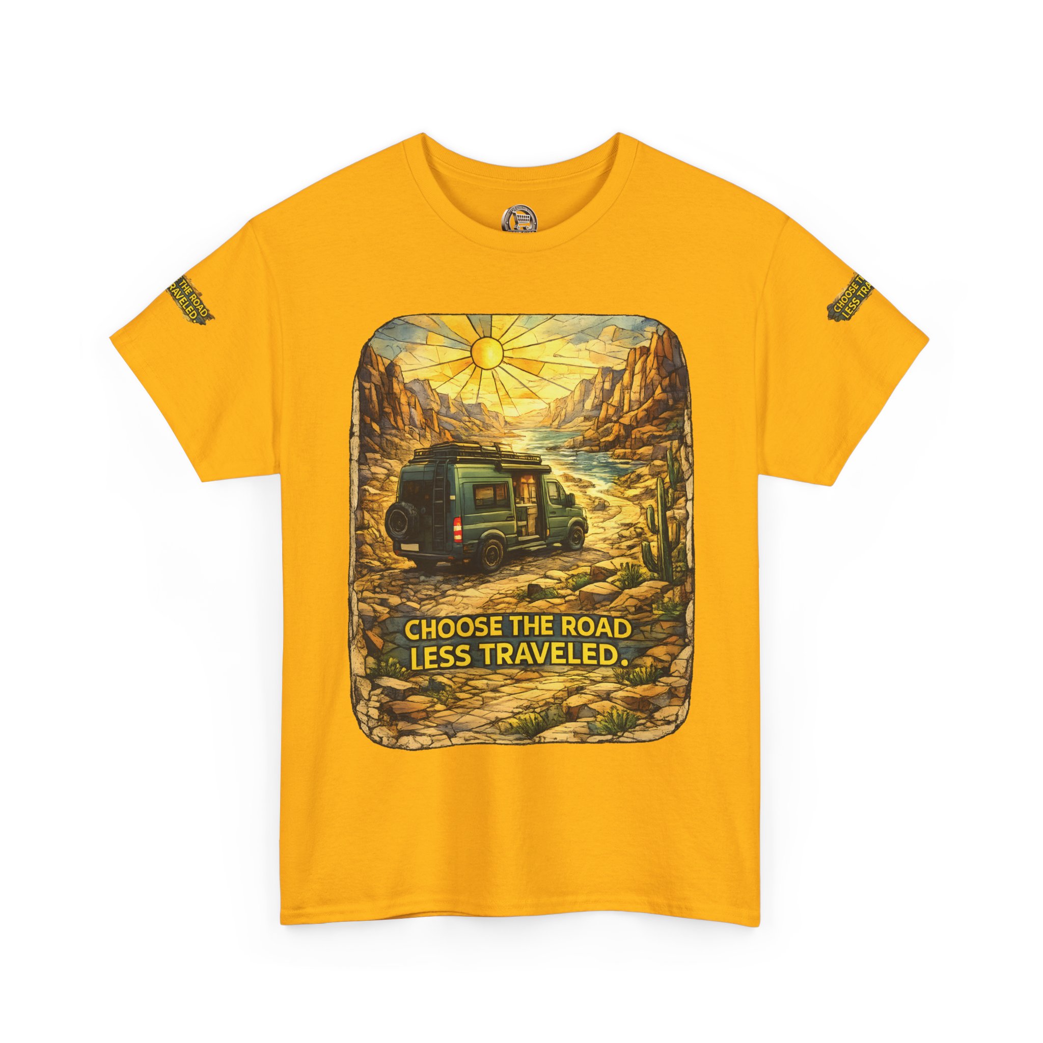 Unisex Heavy Cotton Tee — "Choose The Road Less Traveled" Design Cubic-Line