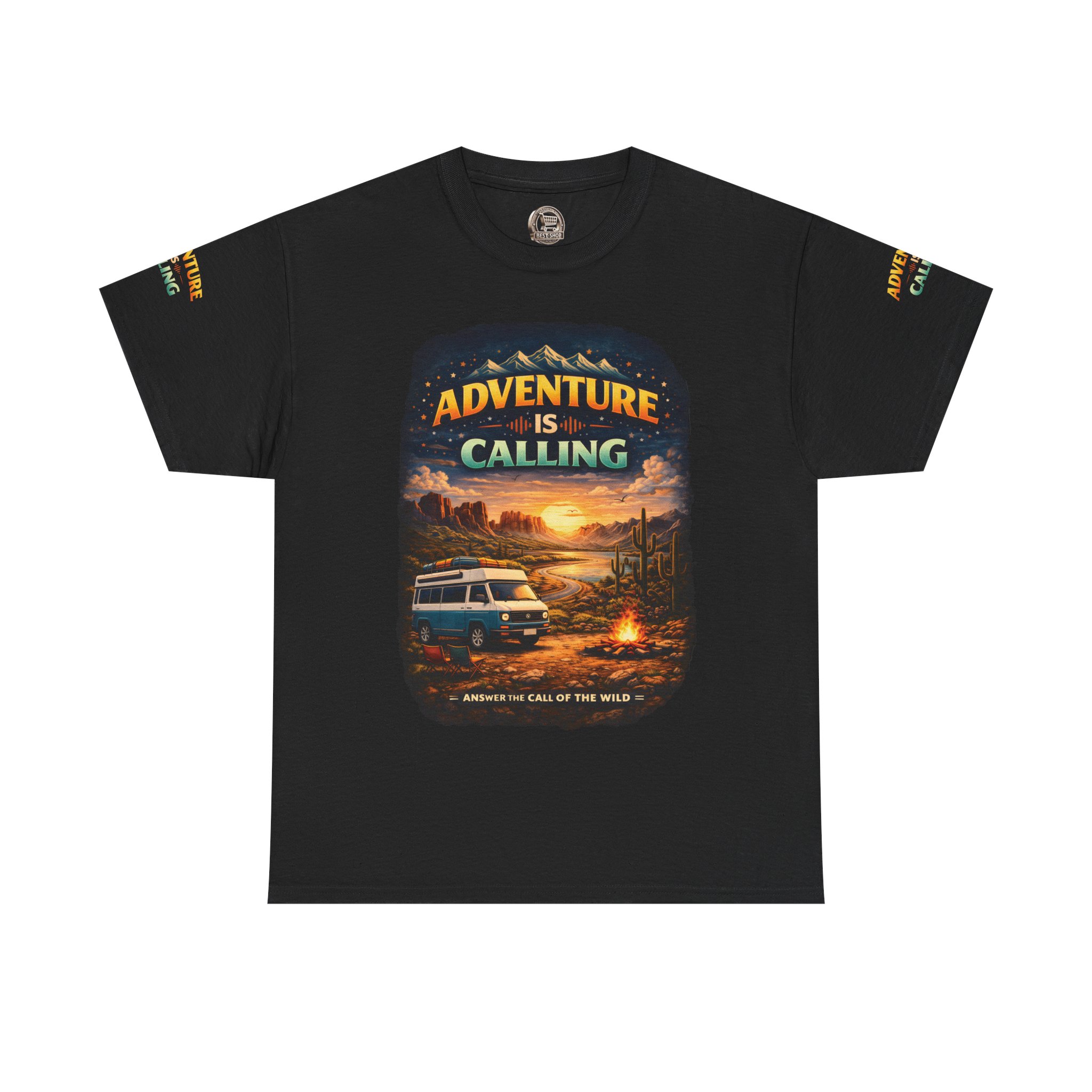 Unisex Heavy Cotton Tee — "Adventure Is Calling" Design Scenic-Line