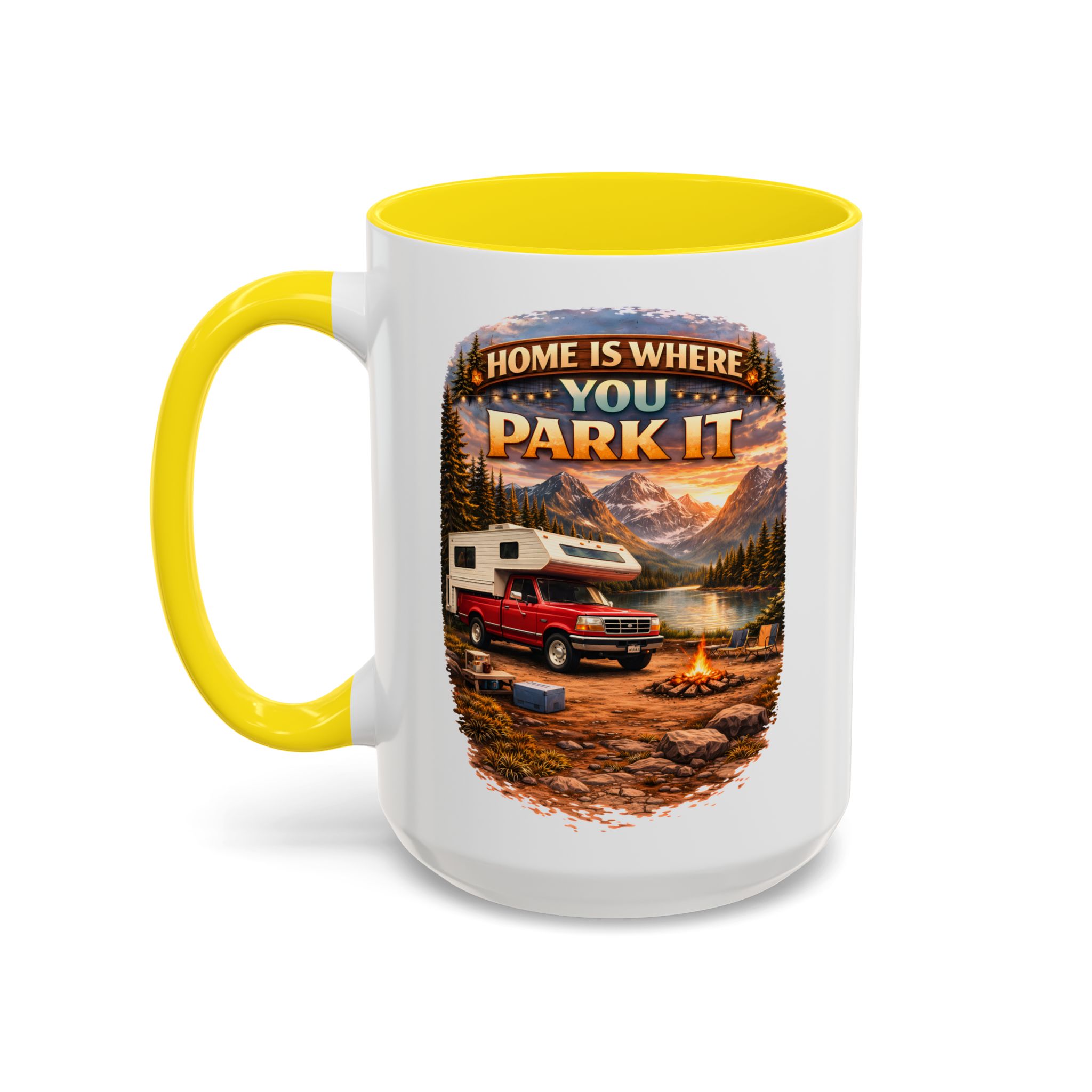 Accent Coffee Mug (11, 15oz) — "Home Is Where You Park It" Design Scenic-Line
