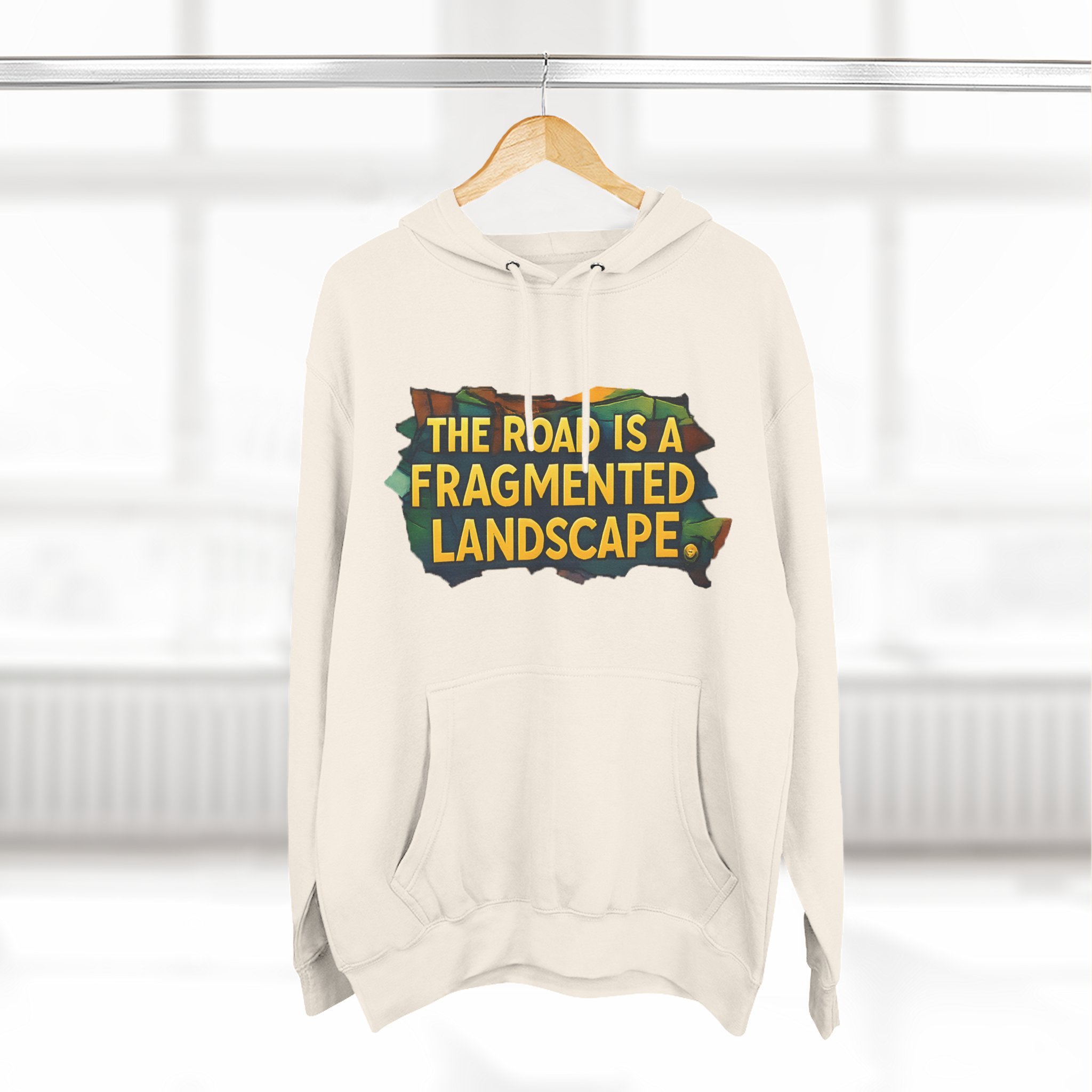 Three-Panel Fleece Hoodie - "The Road Is A Fragmented Landscape" Design Cubic-Line