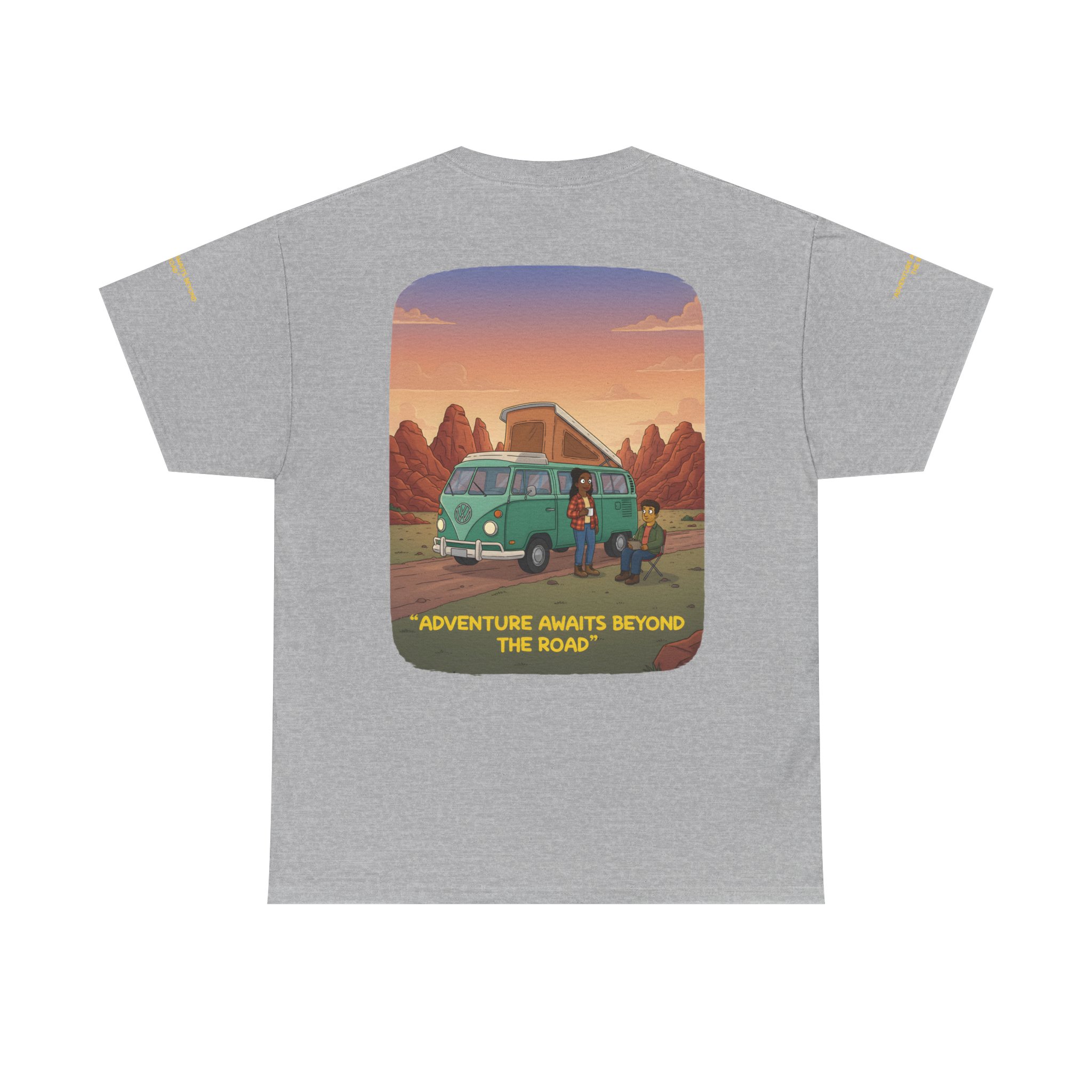 Unisex Heavy Cotton Tee — "Adventure Awaits Beyond The Road" Design Sitcom-Line