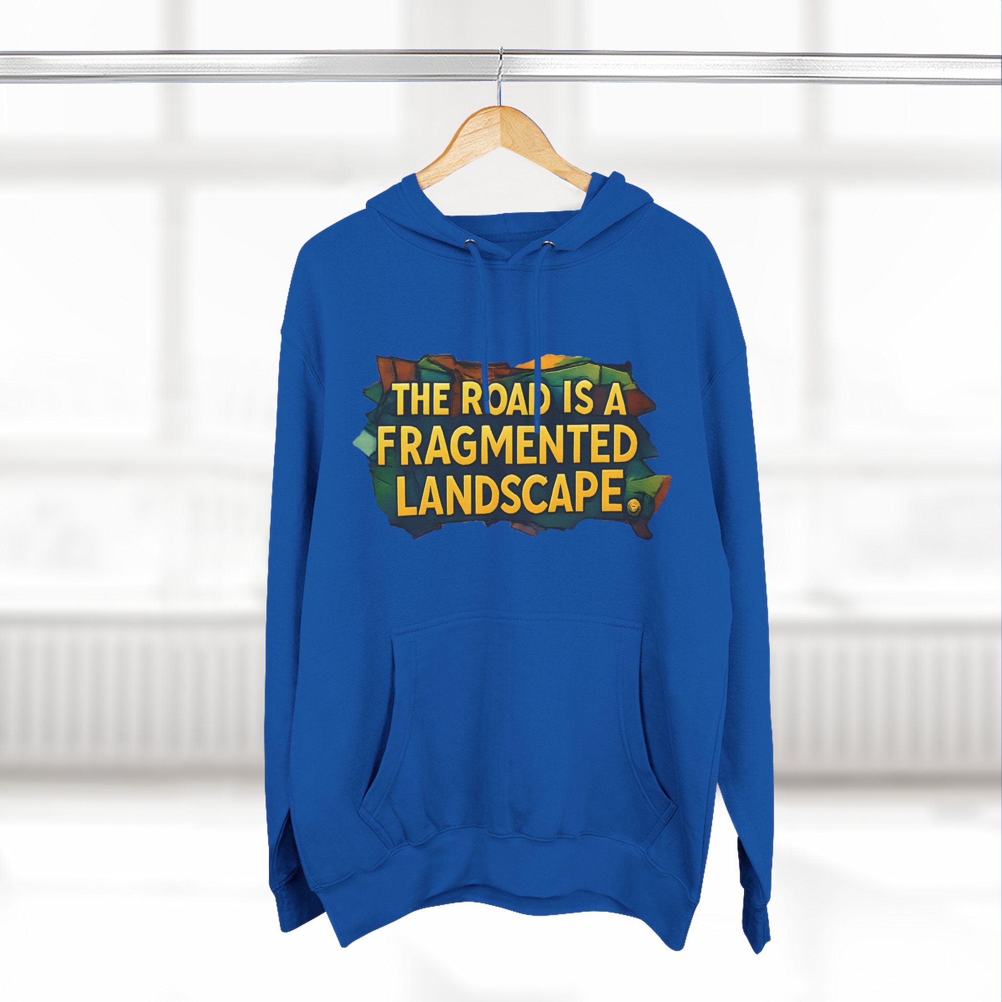Three-Panel Fleece Hoodie - "The Road Is A Fragmented Landscape" Design Cubic-Line