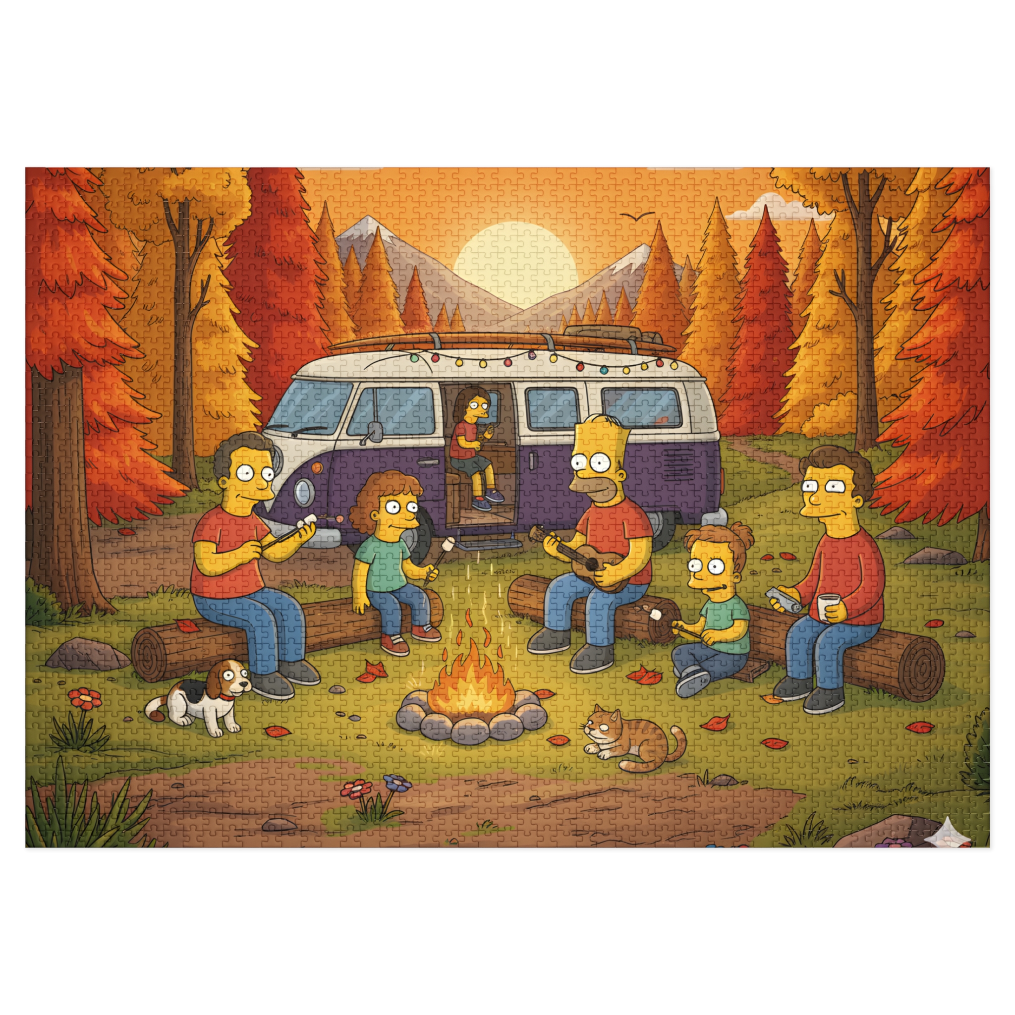 Jigsaw Puzzle with Tin — Autumn Van Bonfire Scene