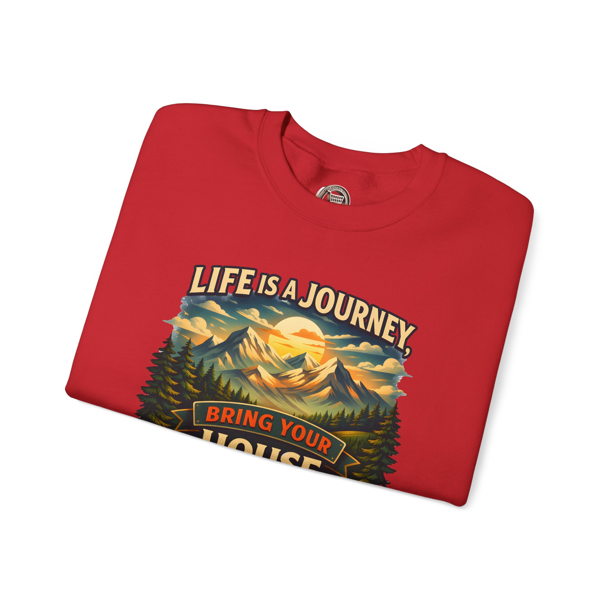 Unisex Heavy Blend™ Crewneck Sweatshirt — "Live Is A Journey-Bring Your House With You" Design Scenic-Line