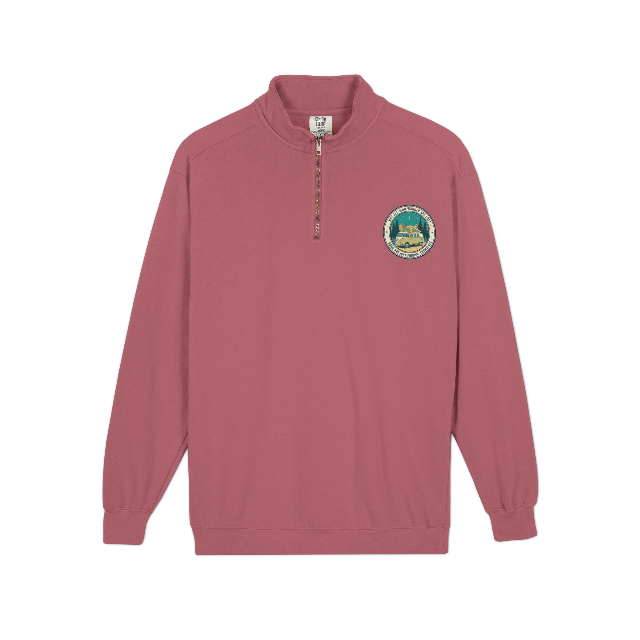 Quarter-Zip Sweatshirt(Comfort Colors®) — "Not All Who Wander Are Lost" Retro Camper Pullover
