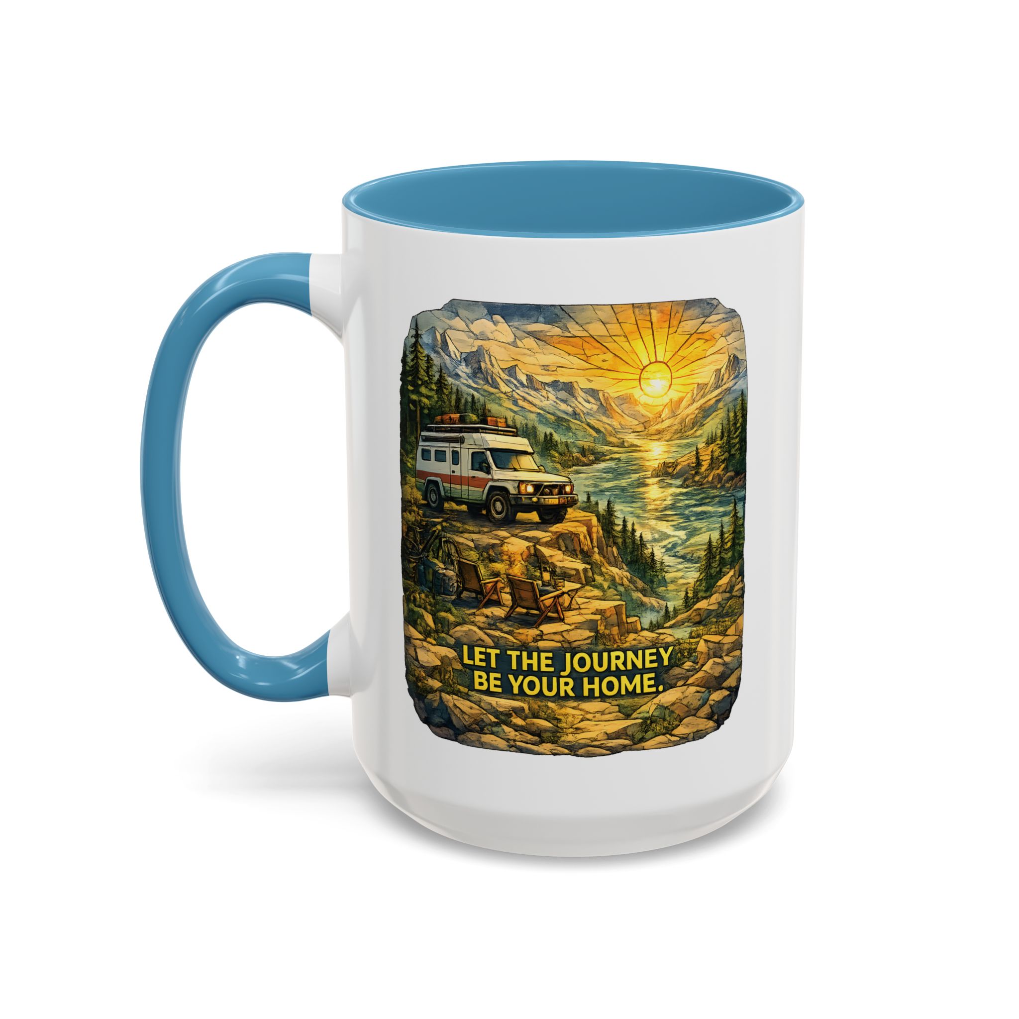 Accent Coffee Mug (11, 15oz) — "Let The Journey Be Your Home" Design Cubic-Line