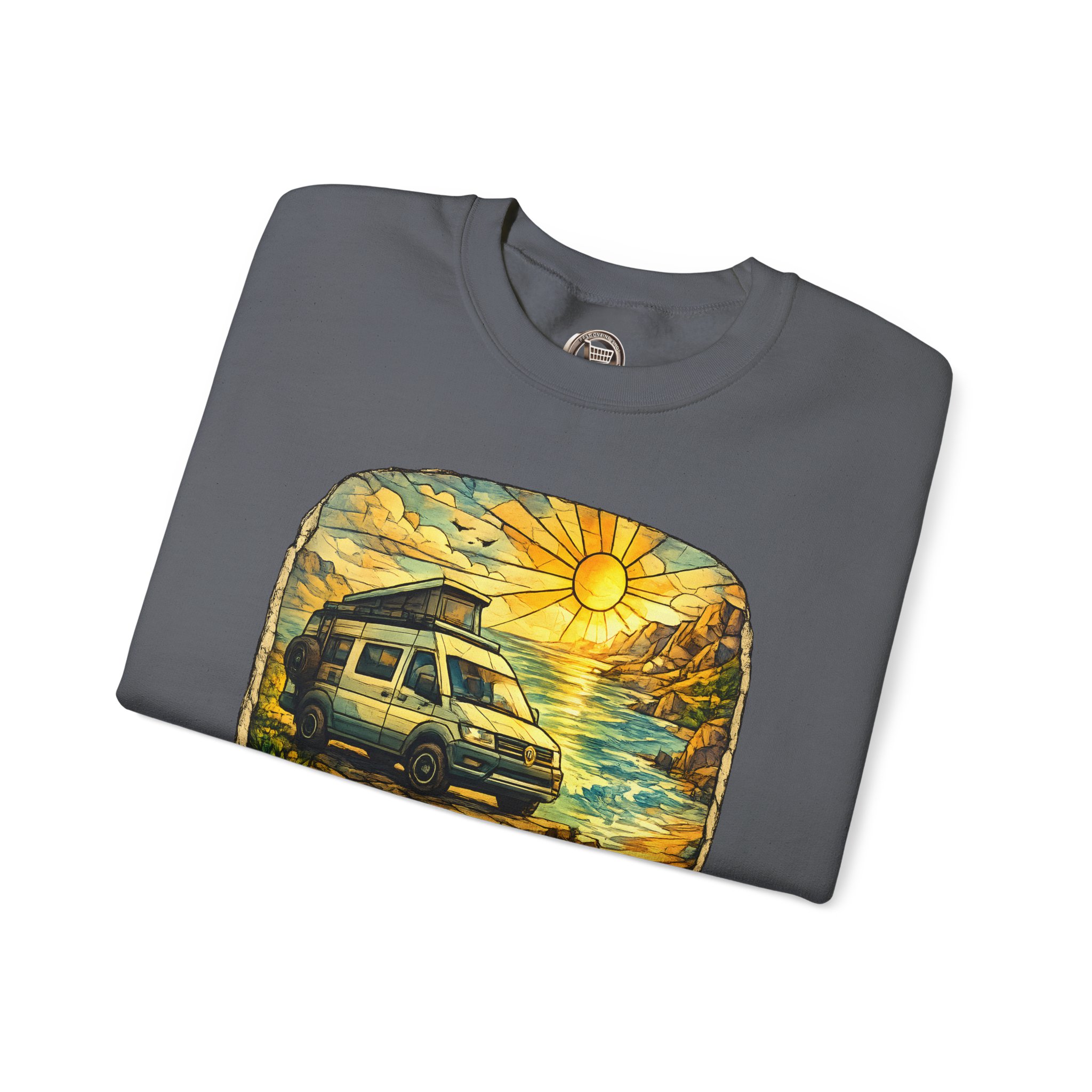 Unisex Heavy Blend™ Crewneck Sweatshirt — "Adventure Awaits" Design Cubic-Line