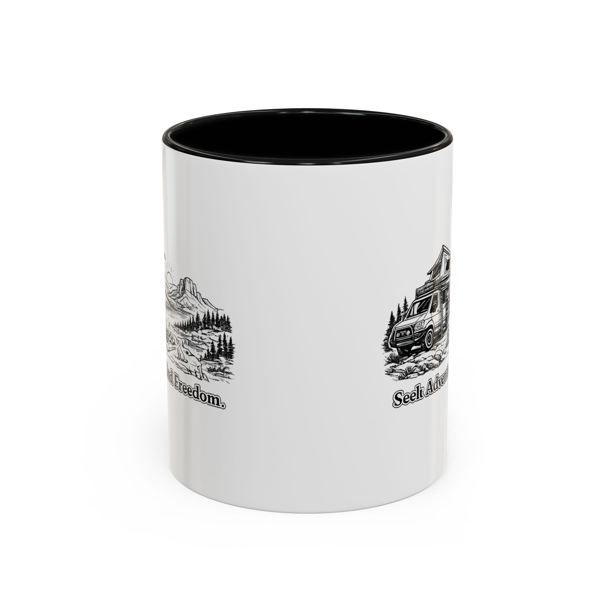 Accent Coffee Mug (11, 15oz) — "Seek Adventure, Find Freedom" Design Minimal-Line