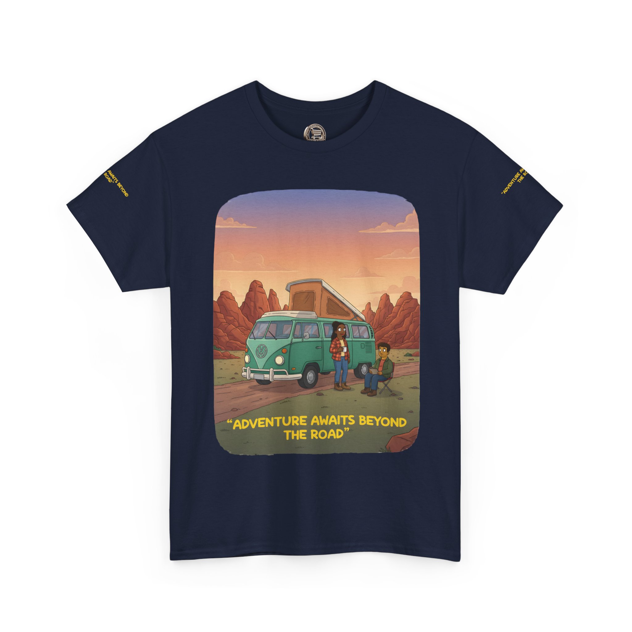 Unisex Heavy Cotton Tee — "Adventure Awaits Beyond The Road" Design Sitcom-Line