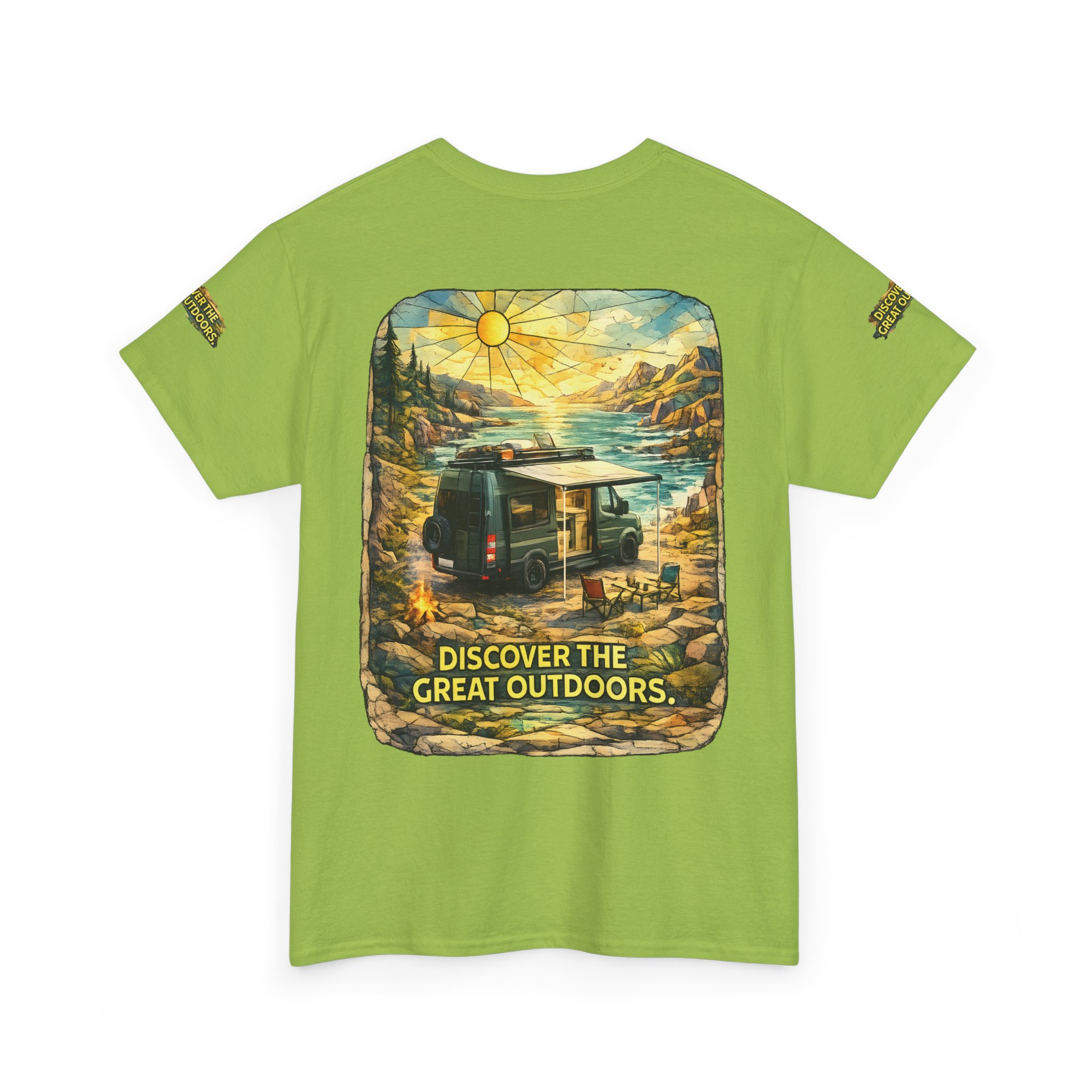 Unisex Heavy Cotton Tee — "Discover The Great Outdoors" Design Cubic-Line