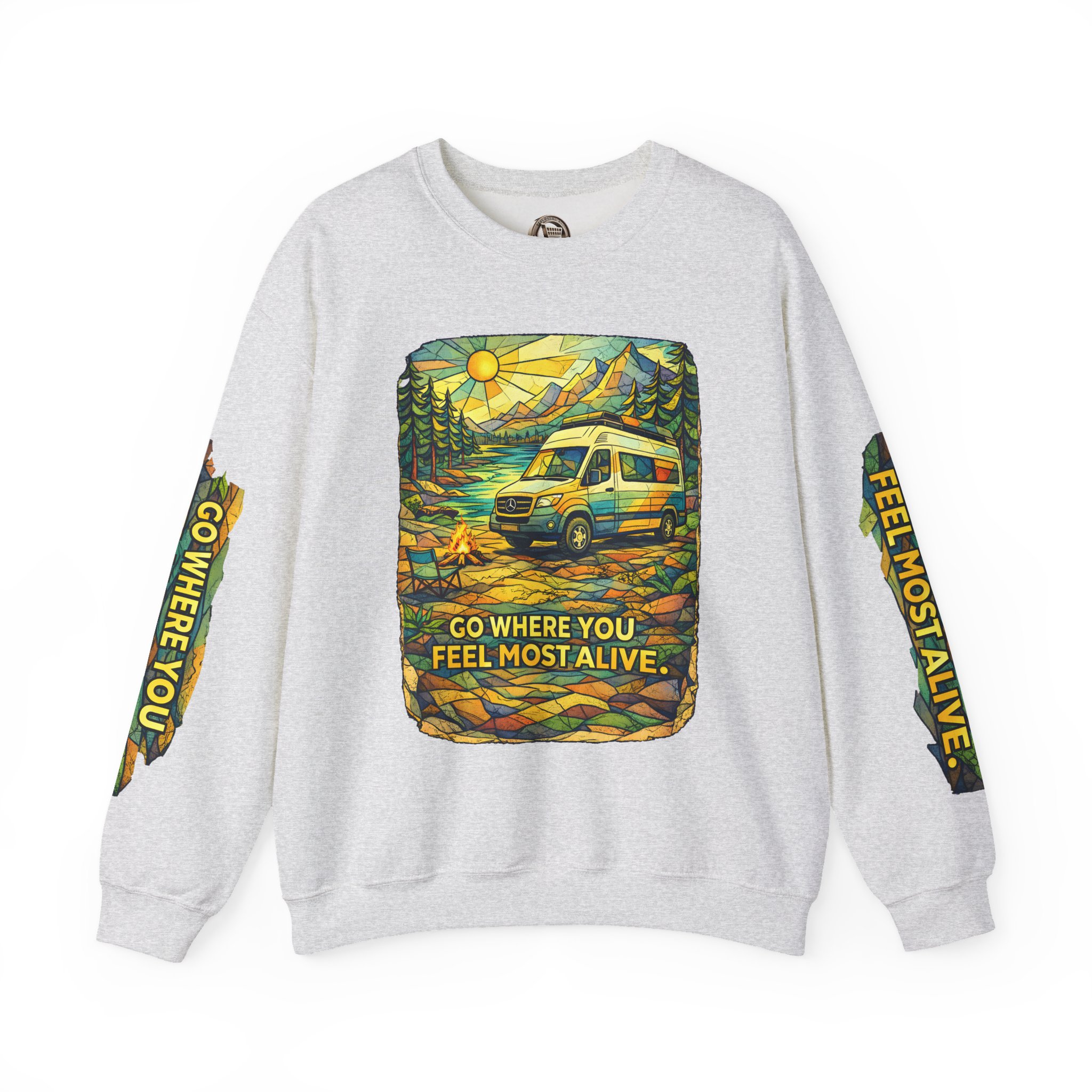 Unisex Heavy Blend™ Crewneck Sweatshirt — "Go Where You Feel Most Alive" Design Cubic-Line