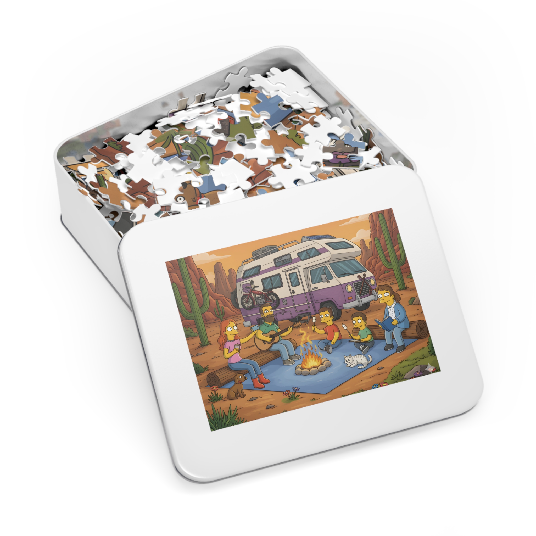 Jigsaw Puzzle with Tin – RV Campfire Design