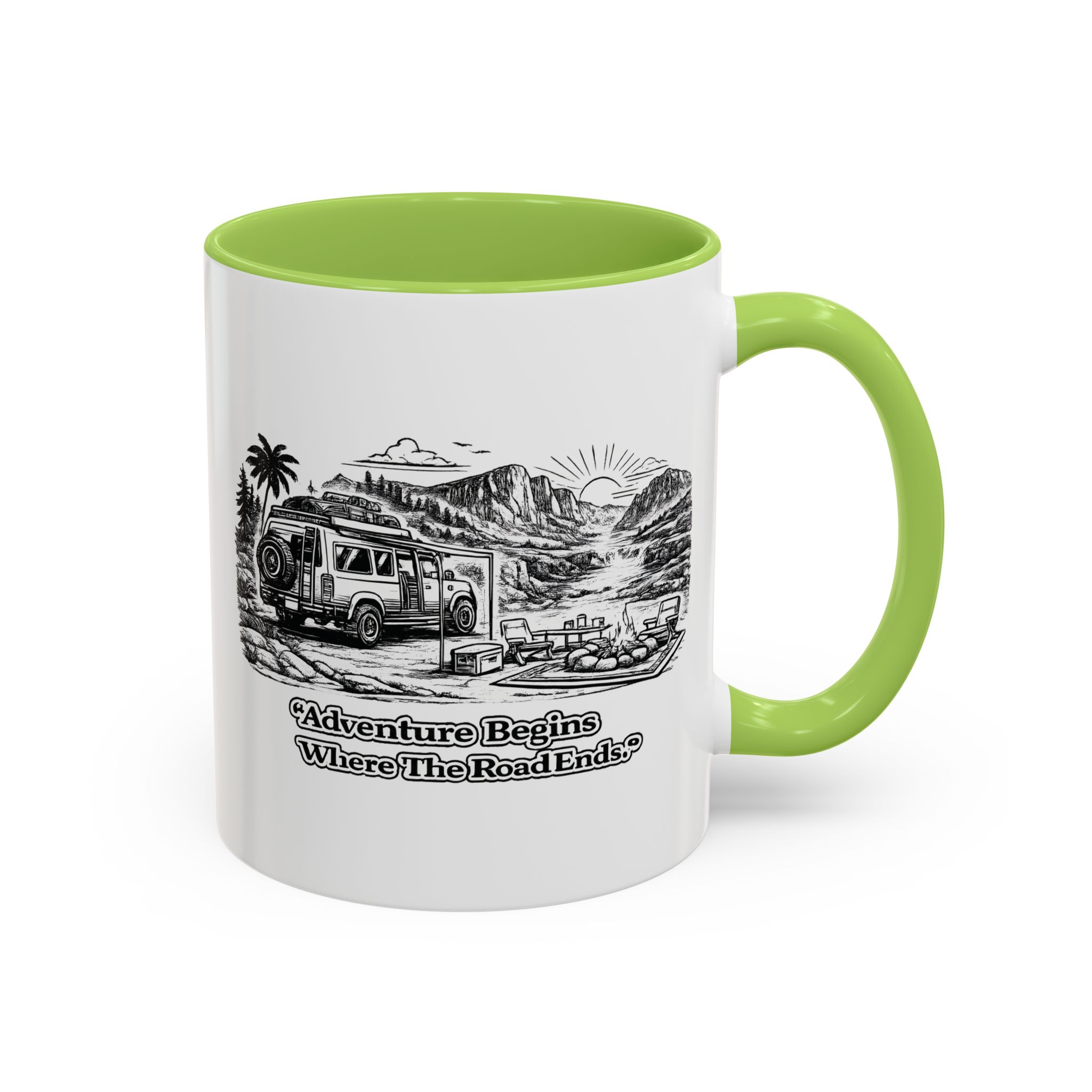7492991707126974614_2048.jpeg Accent Coffee Mug (11, 15oz) — "Adventure Begins Where The Road Ends" Design Minimal-Line
