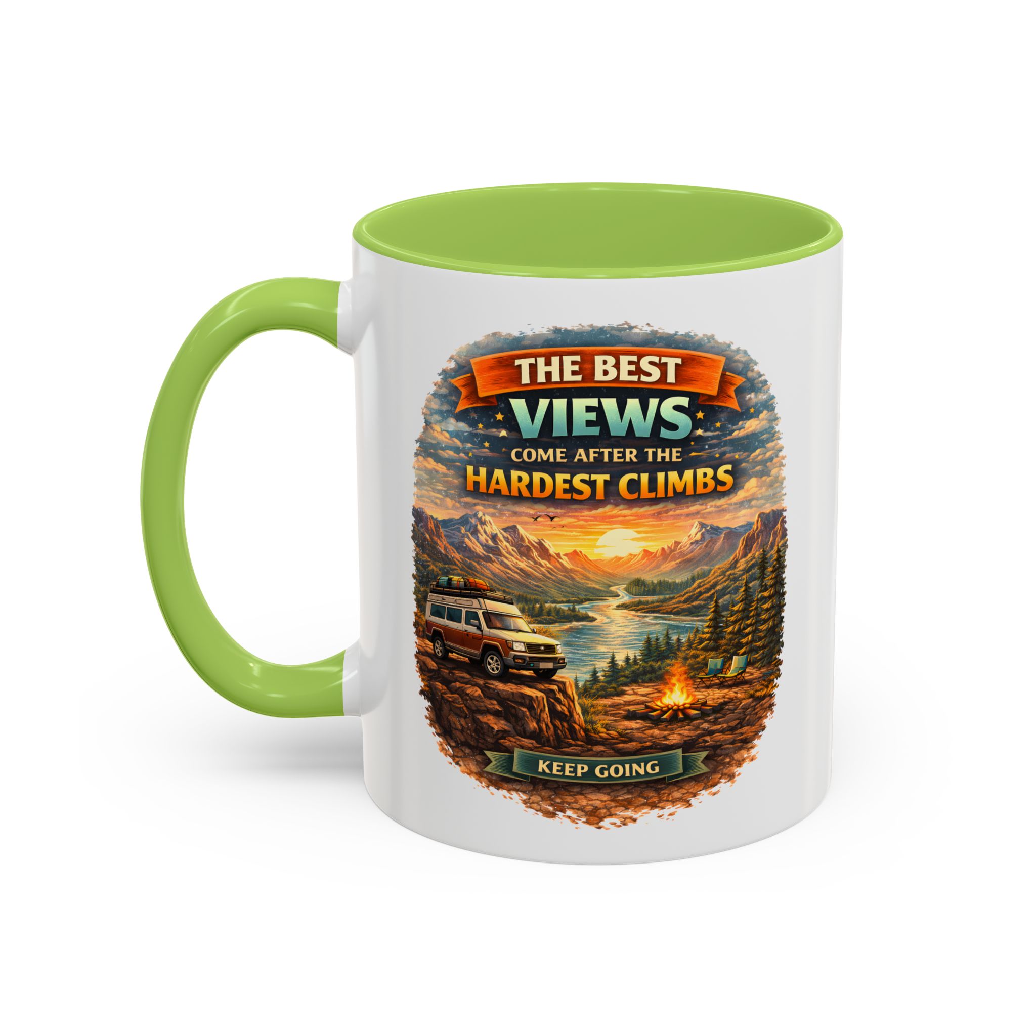 Accent Coffee Mug (11, 15oz) — "The Best Views" Design Scenic-Line