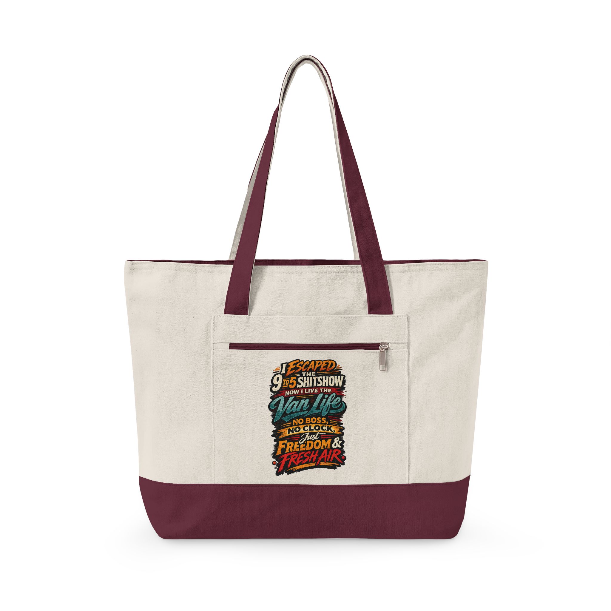 7495833875441623920_2048.jpeg Zippered Canvas Tote — "I Escaped The 9 To 5" (Design F**K-Line)