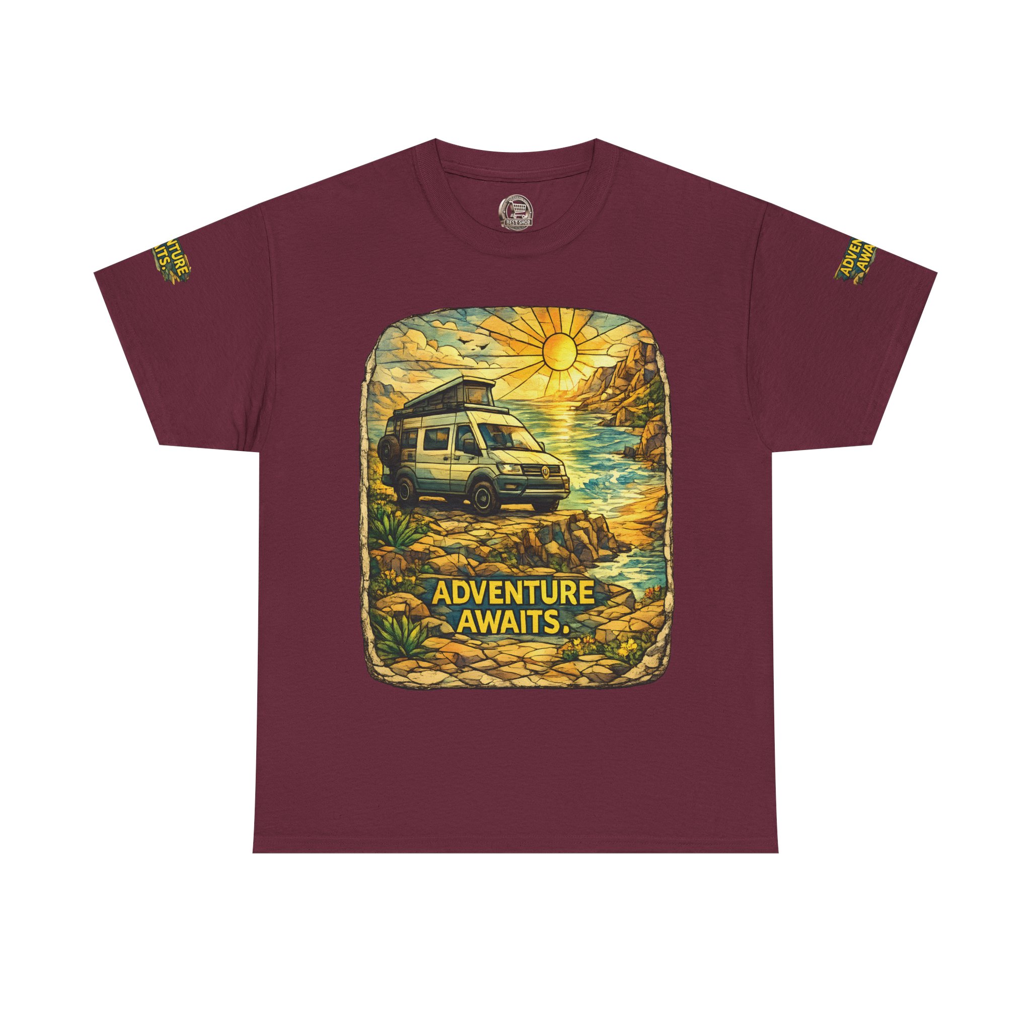Unisex Heavy Cotton Tee — "Adventure Awaits" Design Cubic-Line