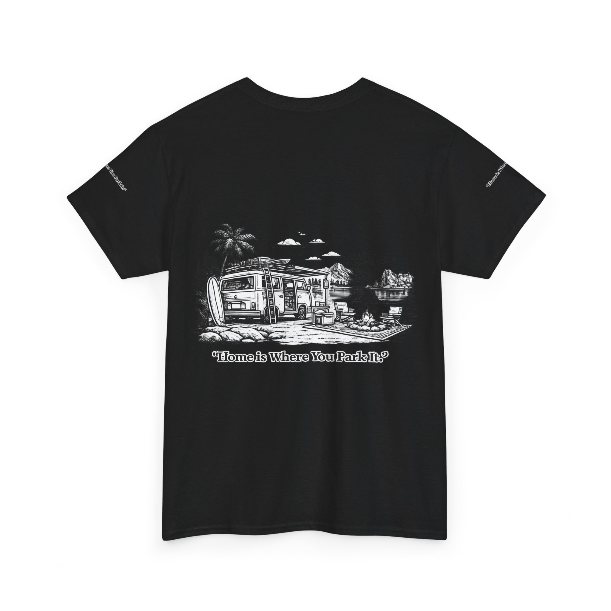 7499826636203425885_2048.jpeg Unisex Heavy Cotton Tee — "Home Is Where You Park It" Design Minimal-Line