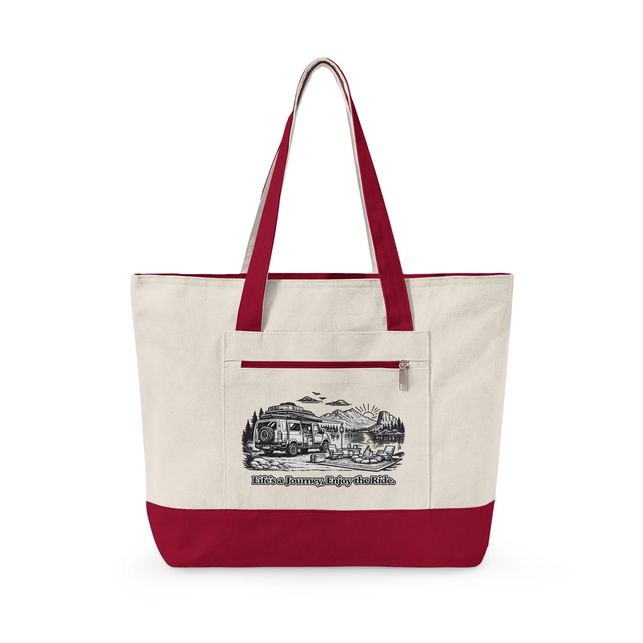 Zippered Canvas Tote — "Lifes A Journey" (Design Minimal-Line)