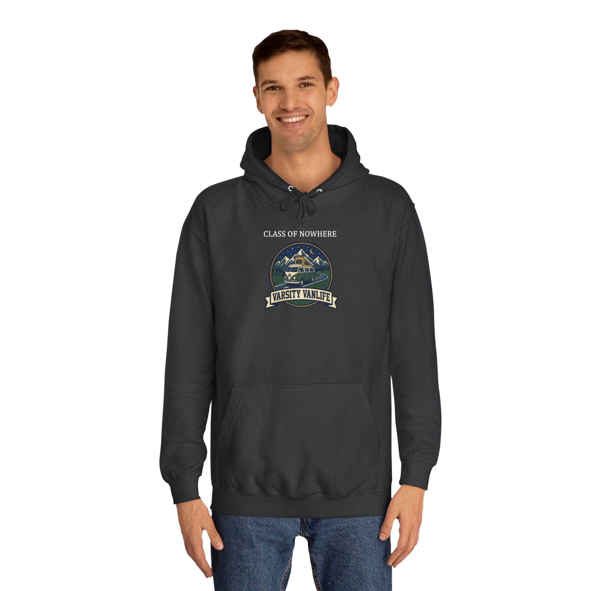 Hoodie — 'Varsity Vanlife-Adventure Academy ' College Road Trip Sweatshirt