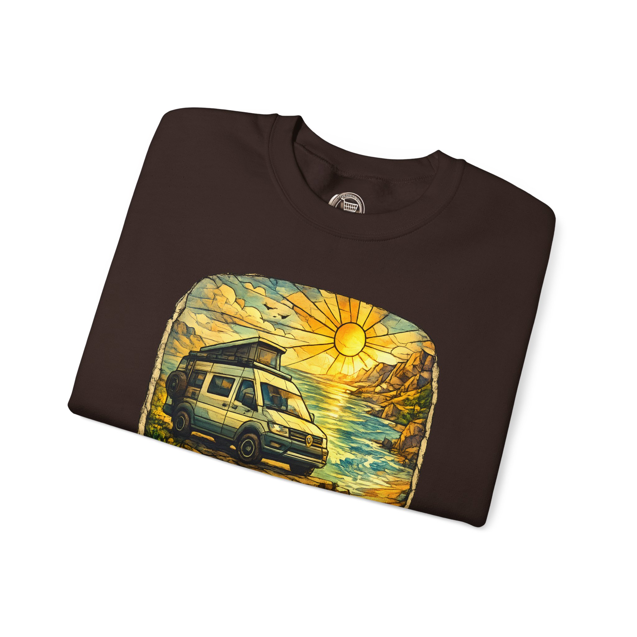 Unisex Heavy Blend™ Crewneck Sweatshirt — "Adventure Awaits" Design Cubic-Line