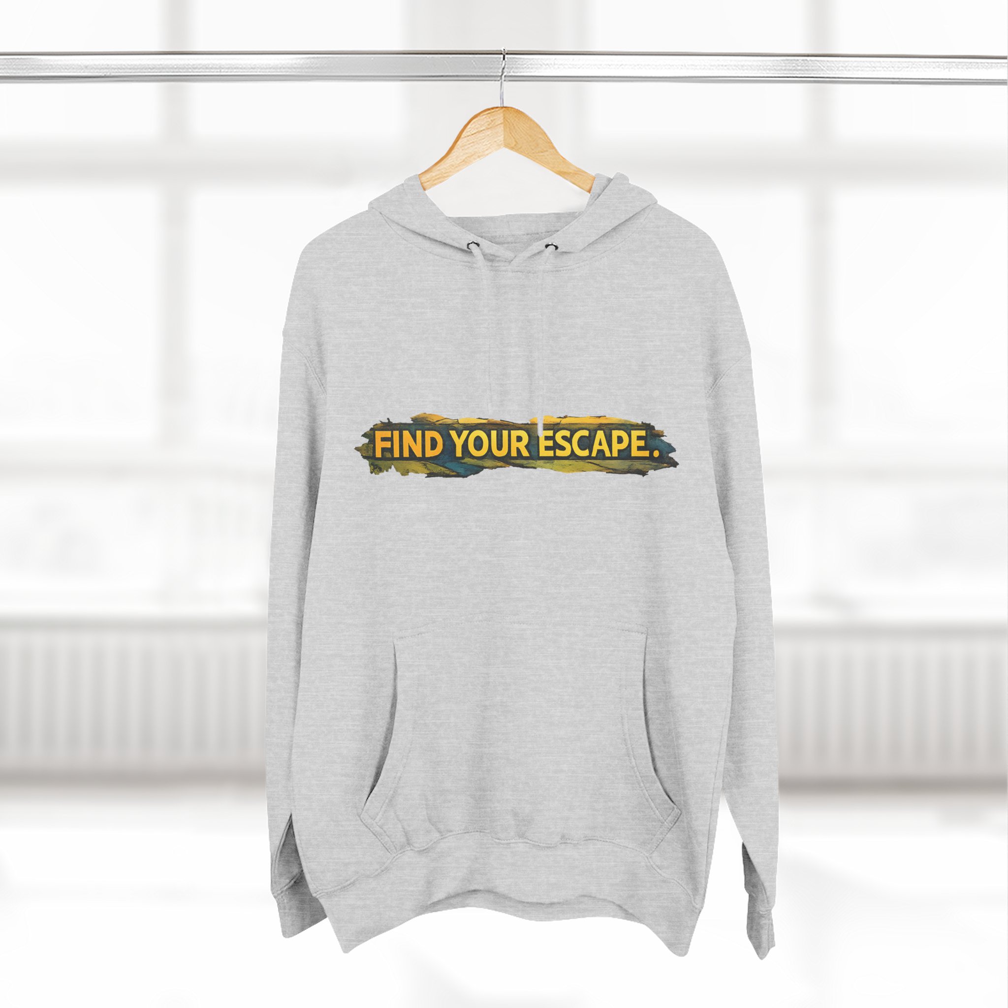 Three-Panel Fleece Hoodie - "Find Your Escape" Design Cubic-Line