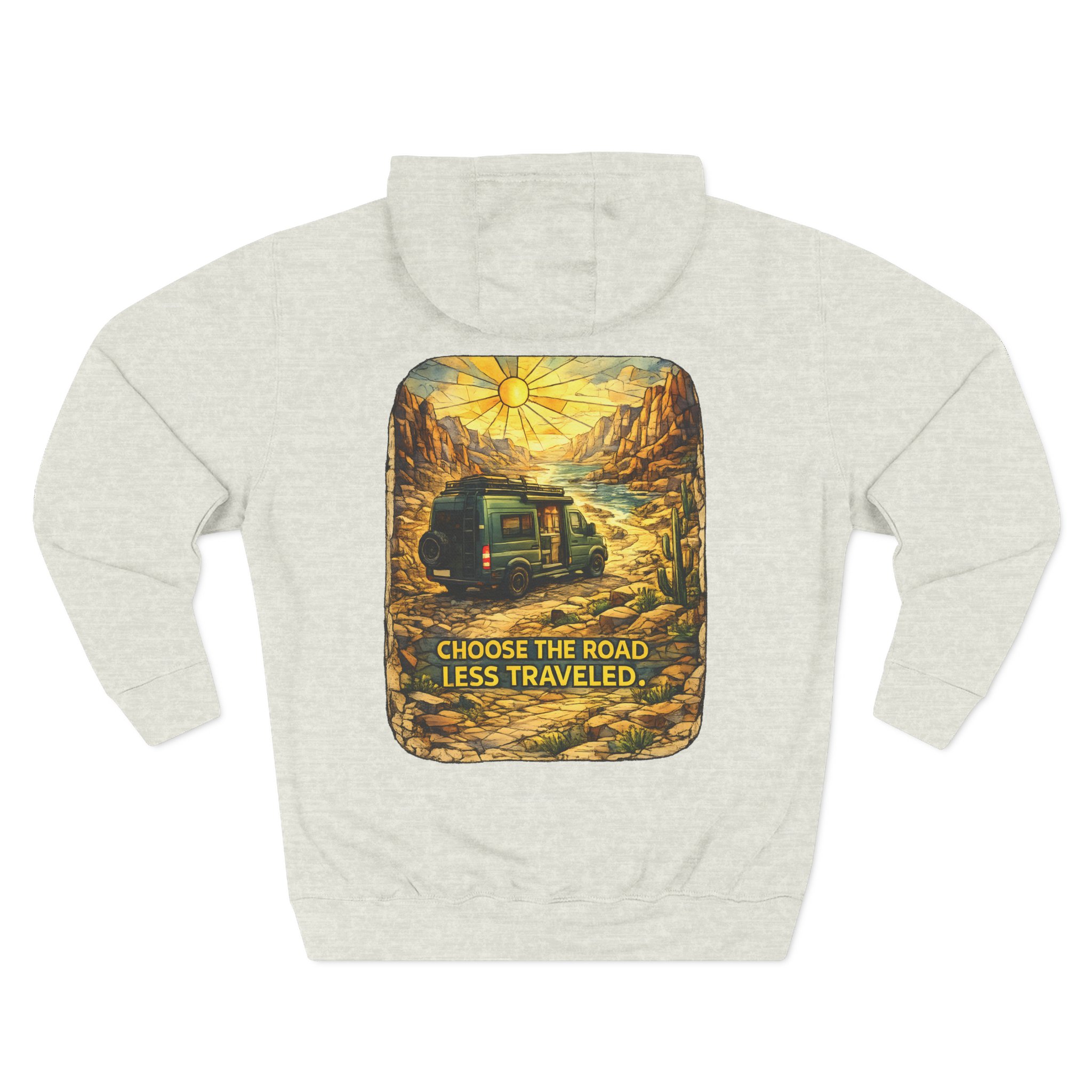 Three-Panel Fleece Hoodie - "Choose The Road Less Traveled" Design Cubic-Line