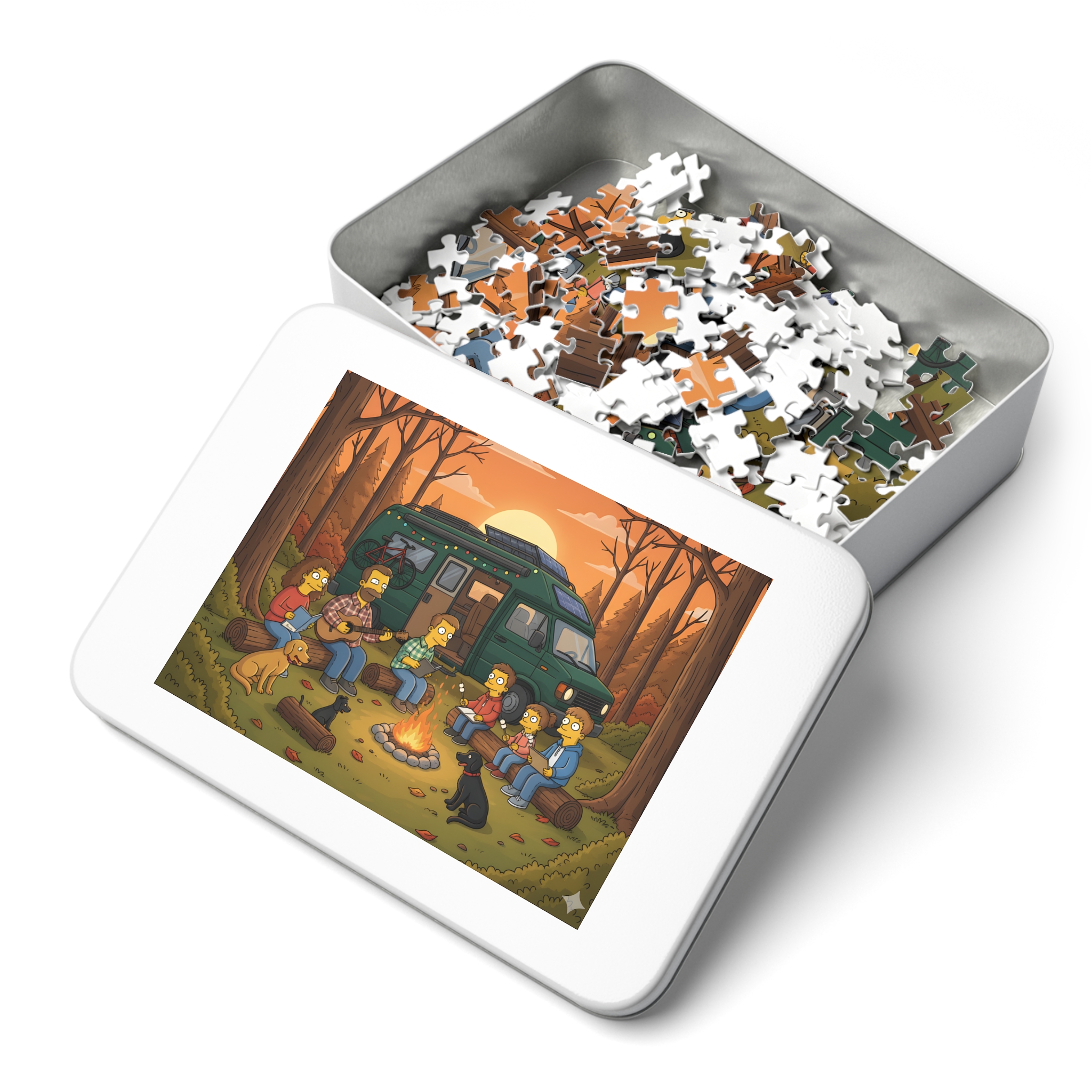 Jigsaw Puzzle with Tin — Scenic Camper Van Campfire