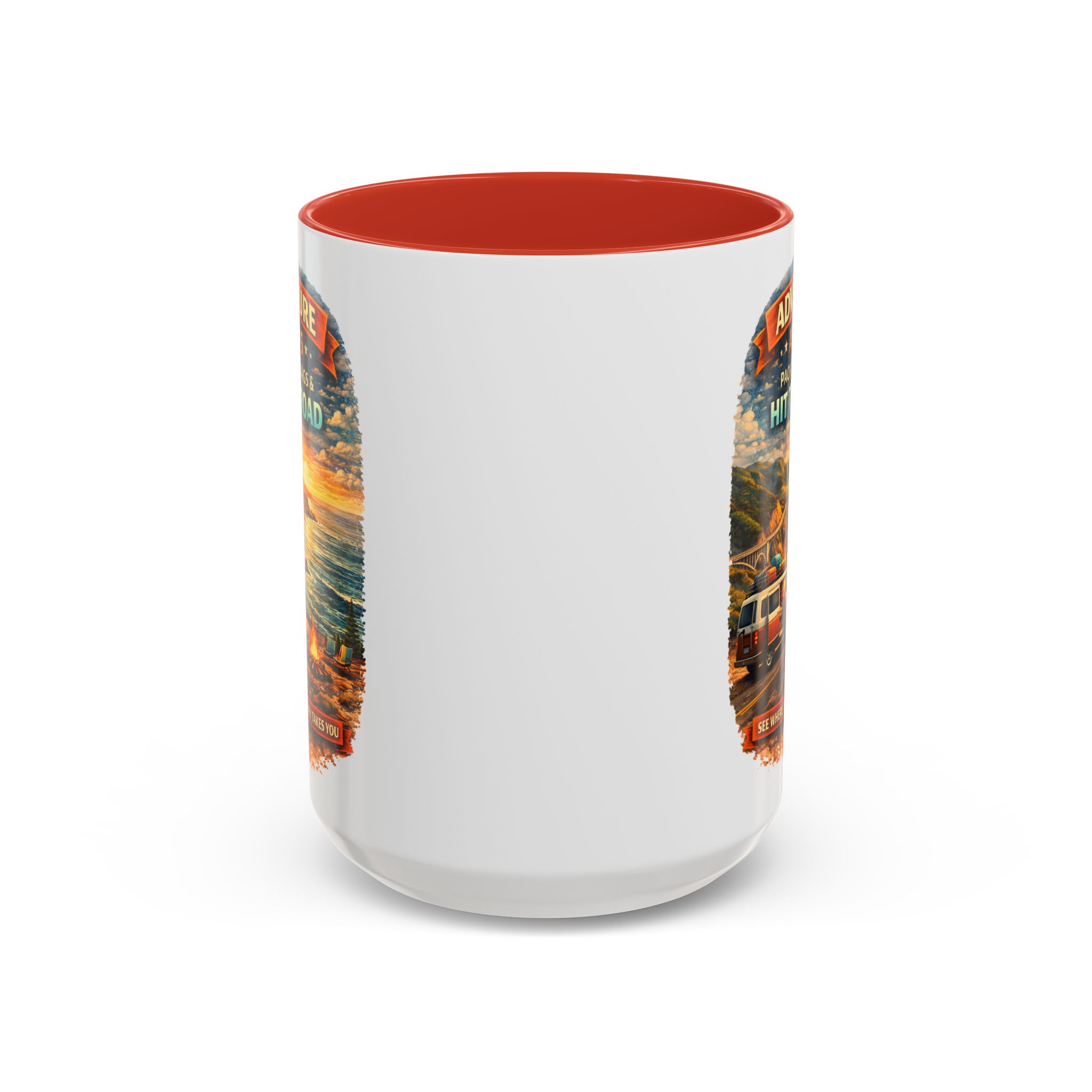 Accent Coffee Mug (11, 15oz) — "Adventure Awaits-Pack Your Bags" Design Scenic-Line