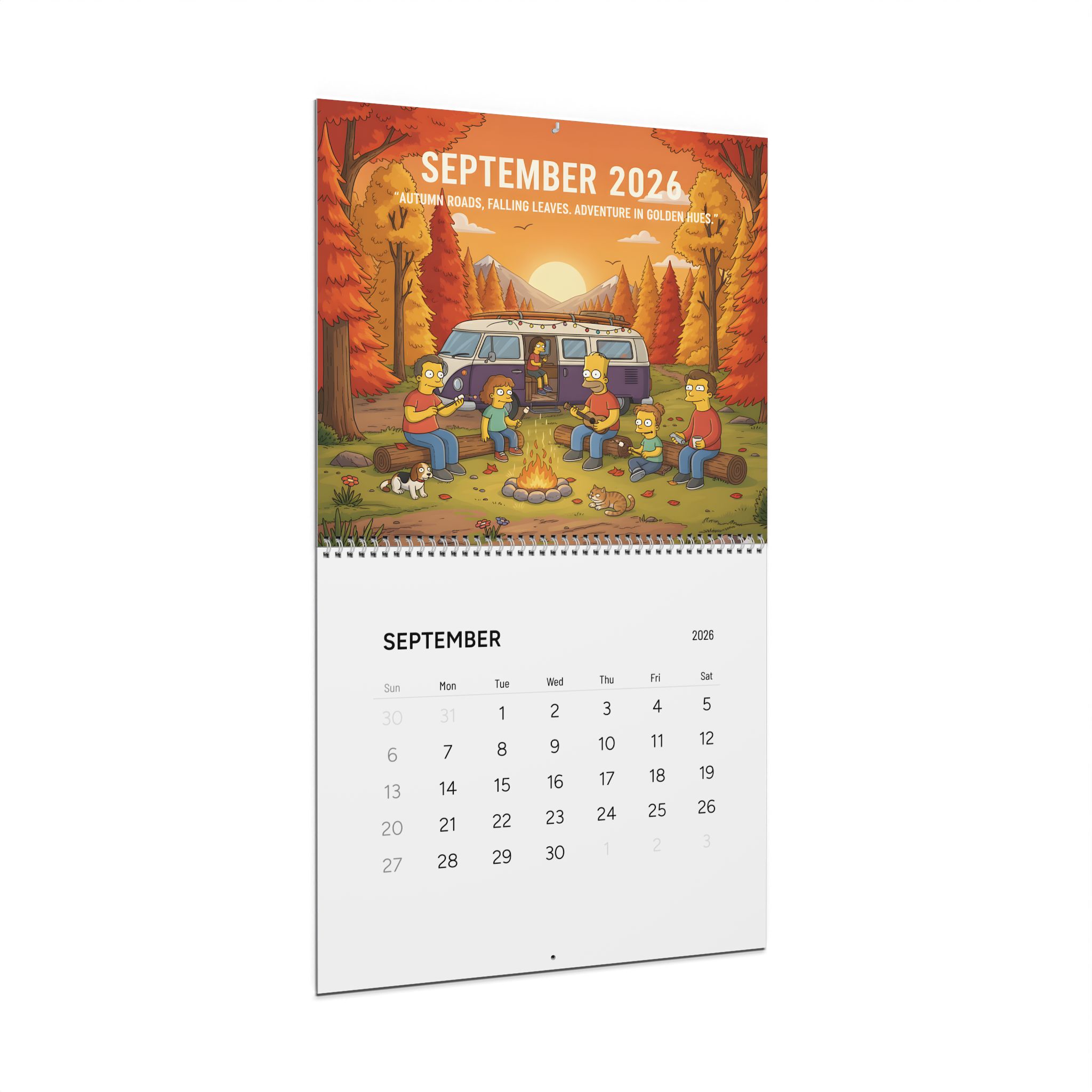 2026 Simpsonstyle Camper Wall Calendar – Adventure Camping Scenes, Monthly Planner
