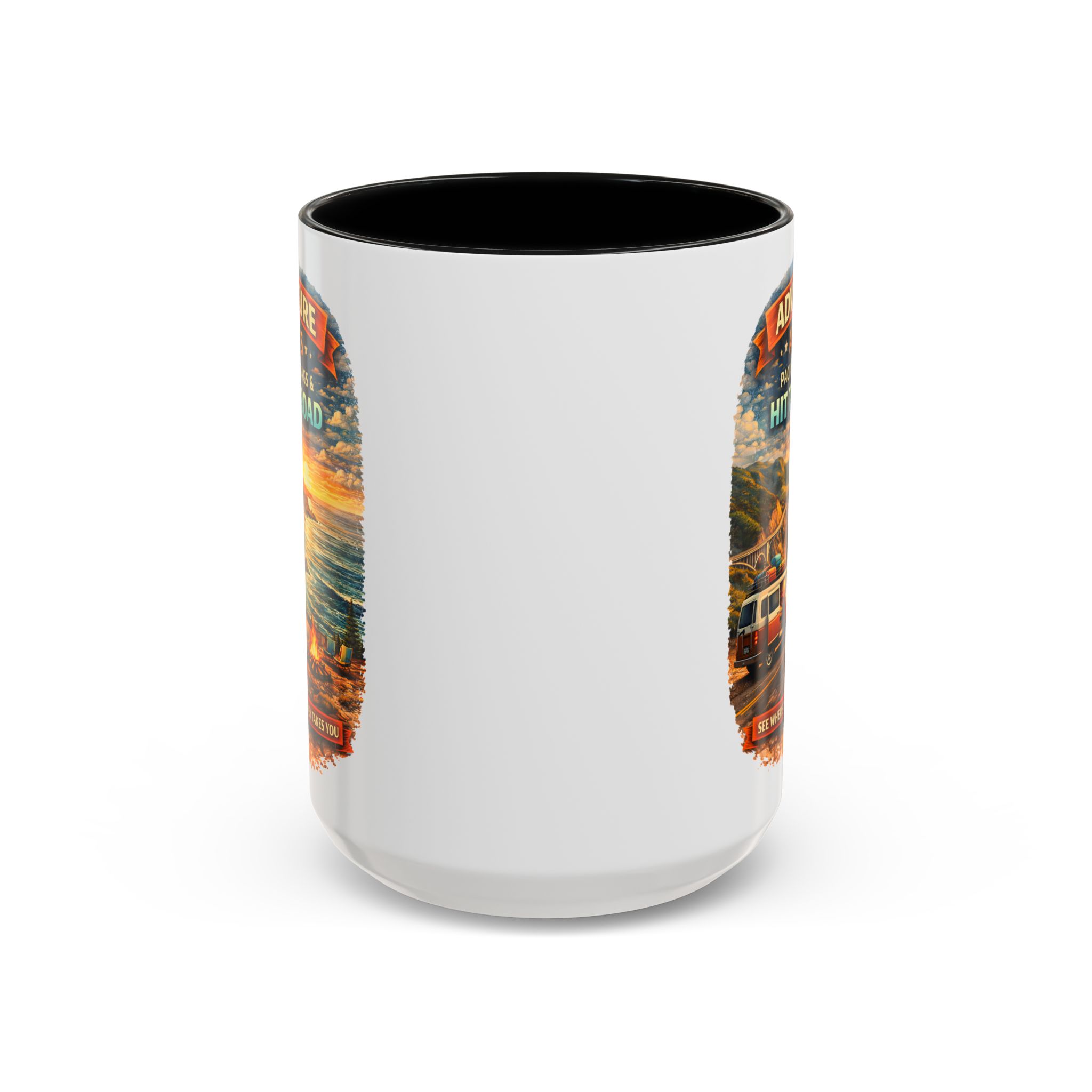 Accent Coffee Mug (11, 15oz) — "Adventure Awaits-Pack Your Bags" Design Scenic-Line