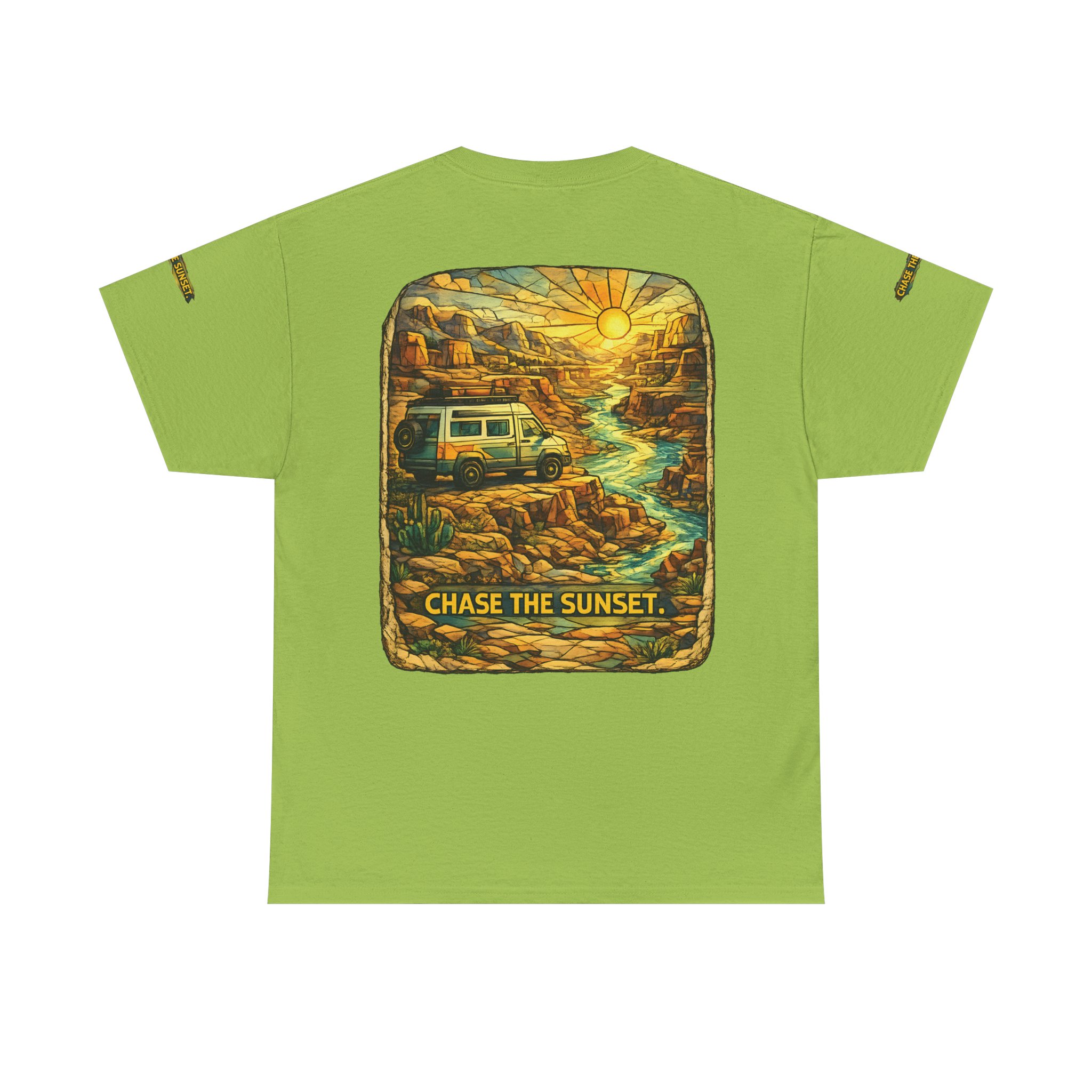 753892716106539727_2048.jpeg Unisex Heavy Cotton Tee — "Chase The Sunset" Design Cubic-Line