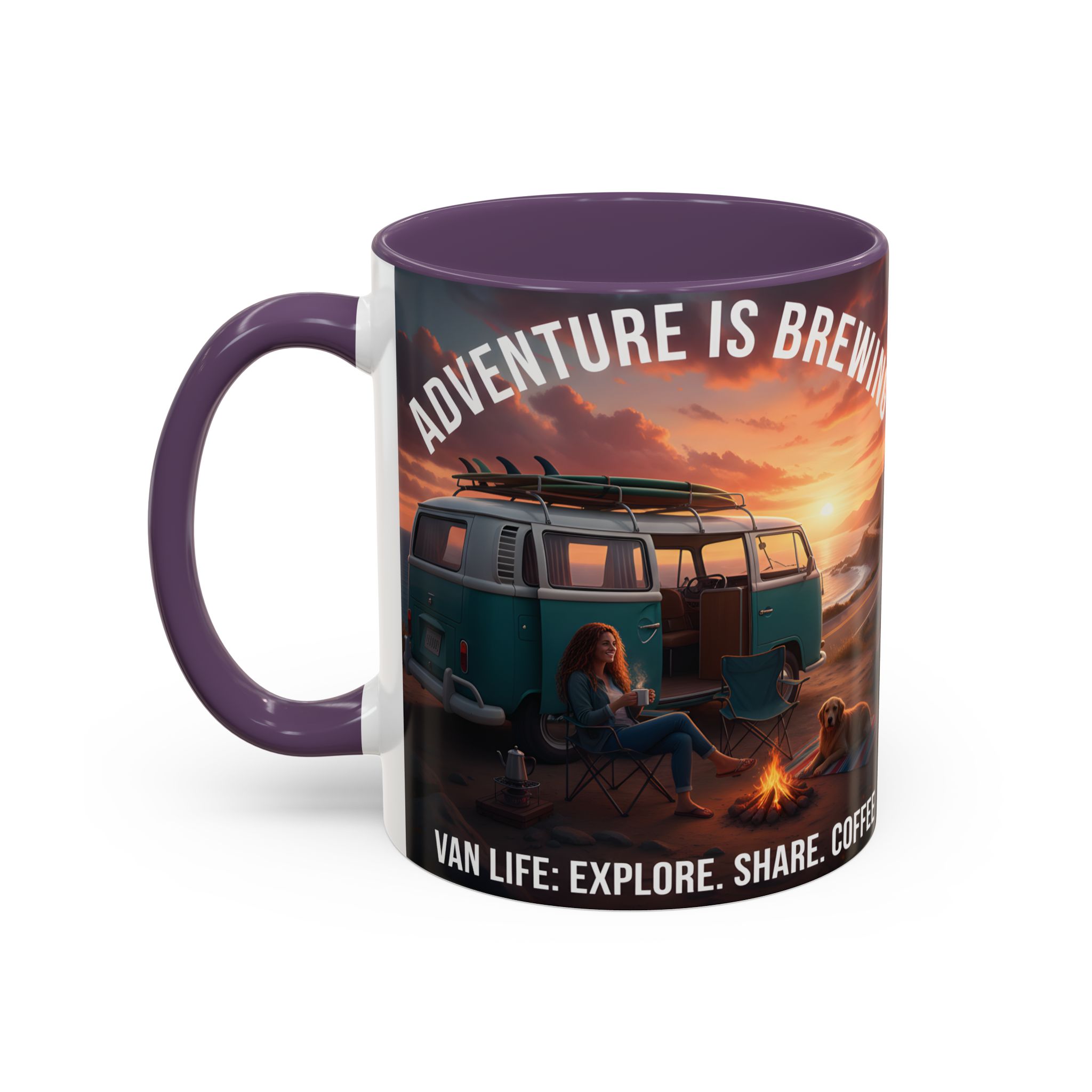 Accent Coffee Mug (11, 15oz) — "Adventure is brewing"