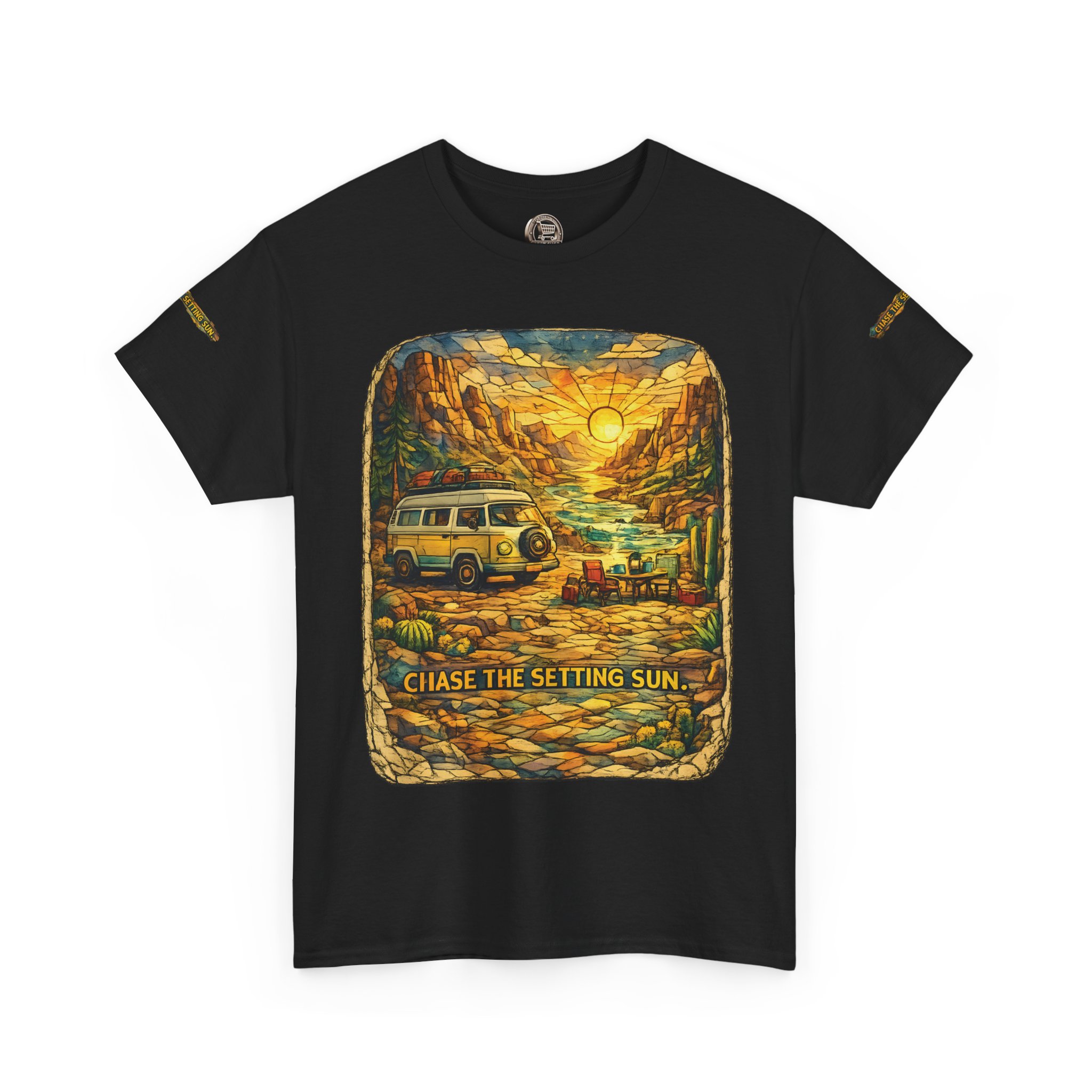 Unisex Heavy Cotton Tee — "Chase The Settings Sun" Design Cubic-Line