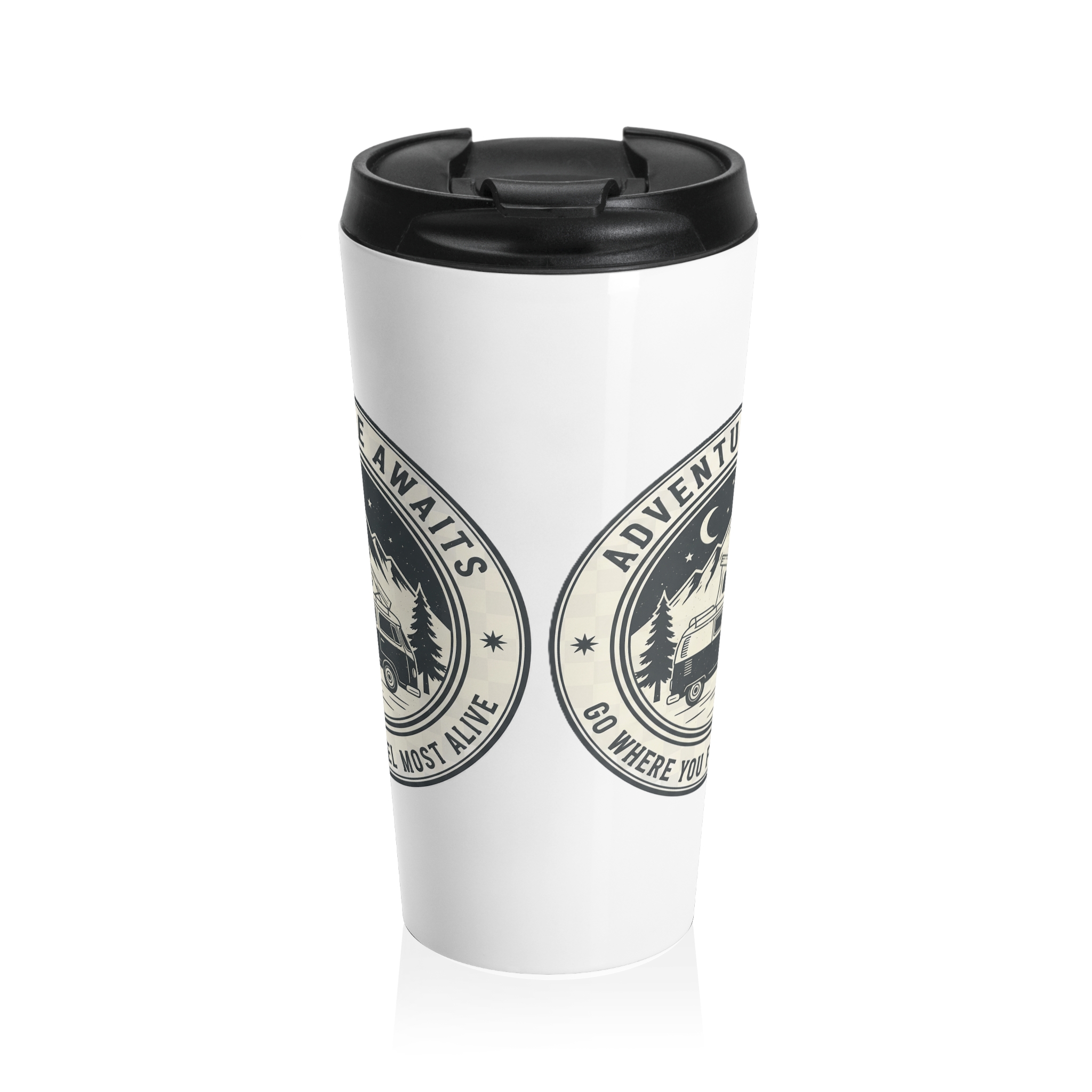 Stainless Steel Travel Mug – "Adventure Awaits-Go Where You Feel Most Alive"