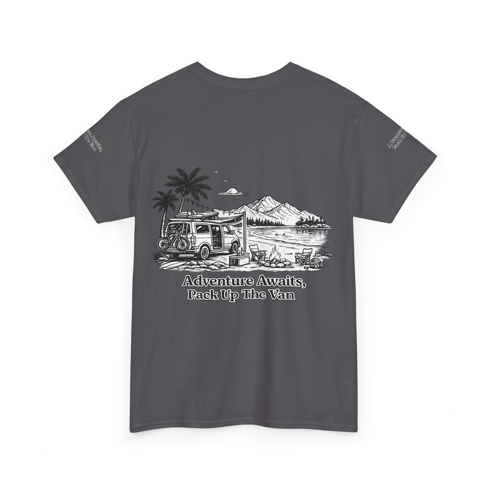 Unisex Heavy Cotton Tee — "Adventure Awaits,Pack Up The Van" Design Minimal-Line
