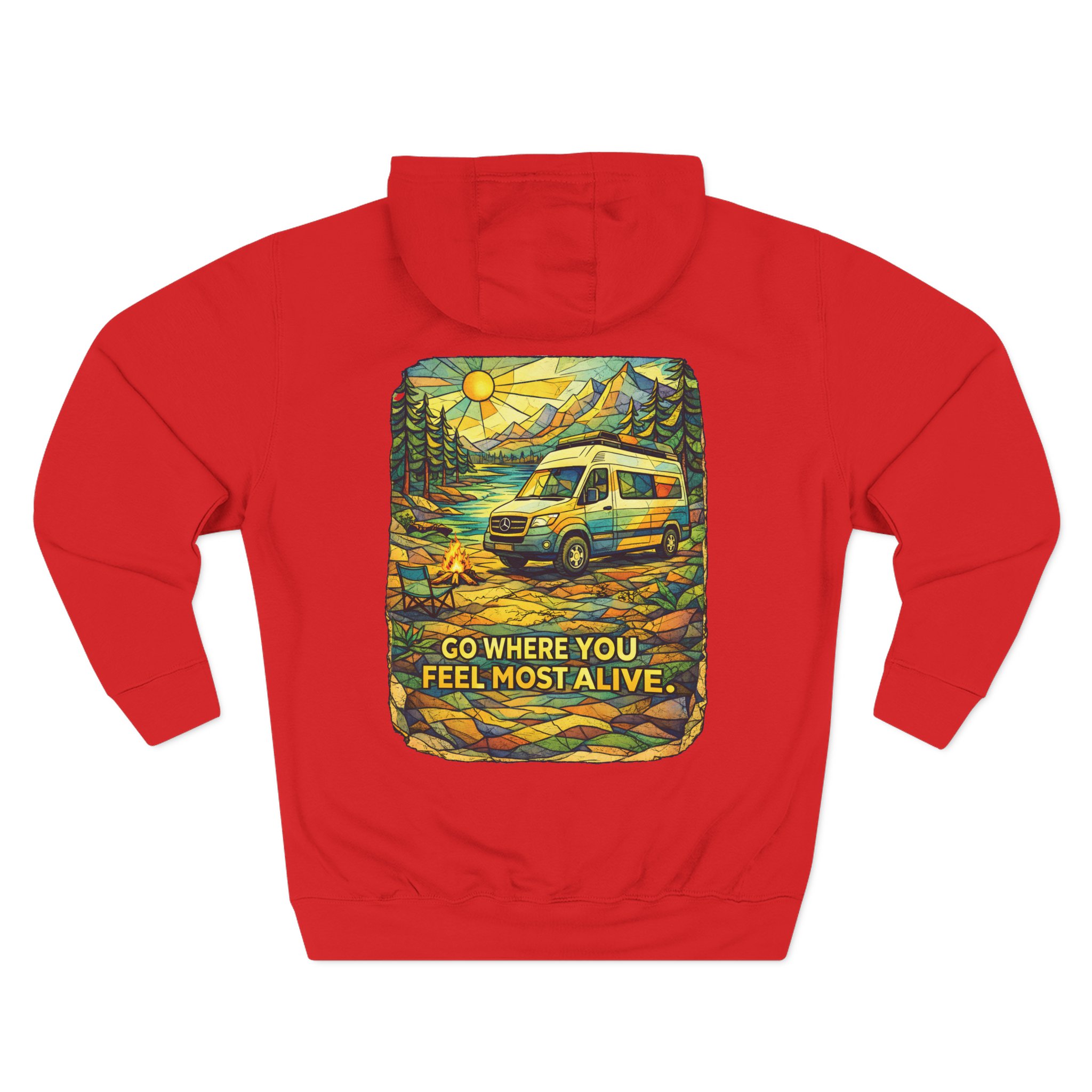 Three-Panel Fleece Hoodie - "Go Where You Feel Most Alive" Design Cubic-Line