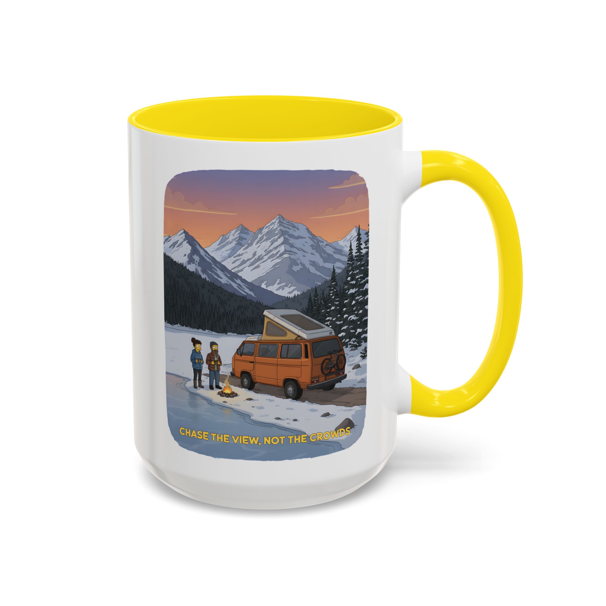 Accent Coffee Mug (11, 15oz) — "Chase The Views-Not The Crowds"" Design Sitcom-Line